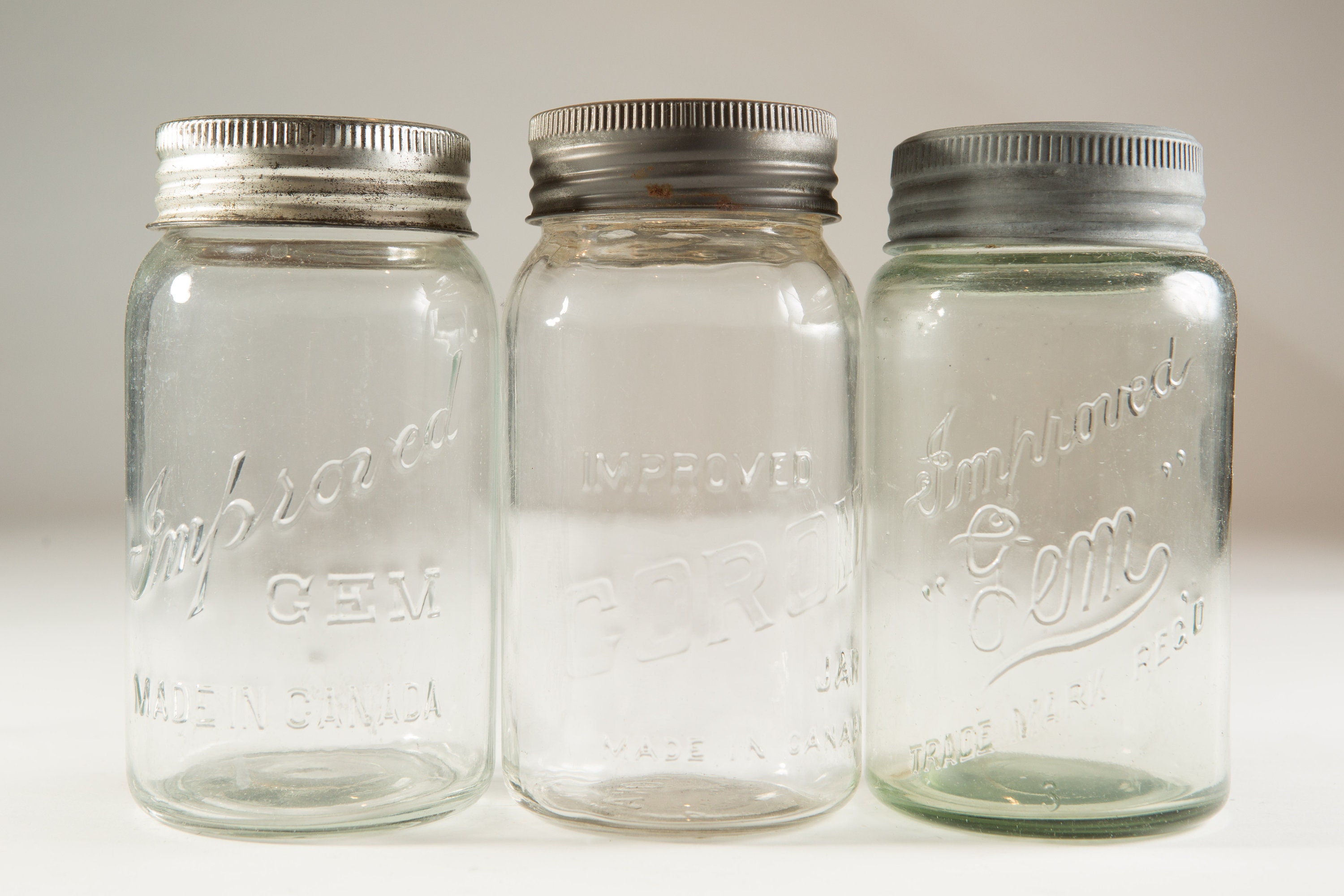 3 Vintage Imperial Gem and Corona Canning Mason Jars (Made in Canada