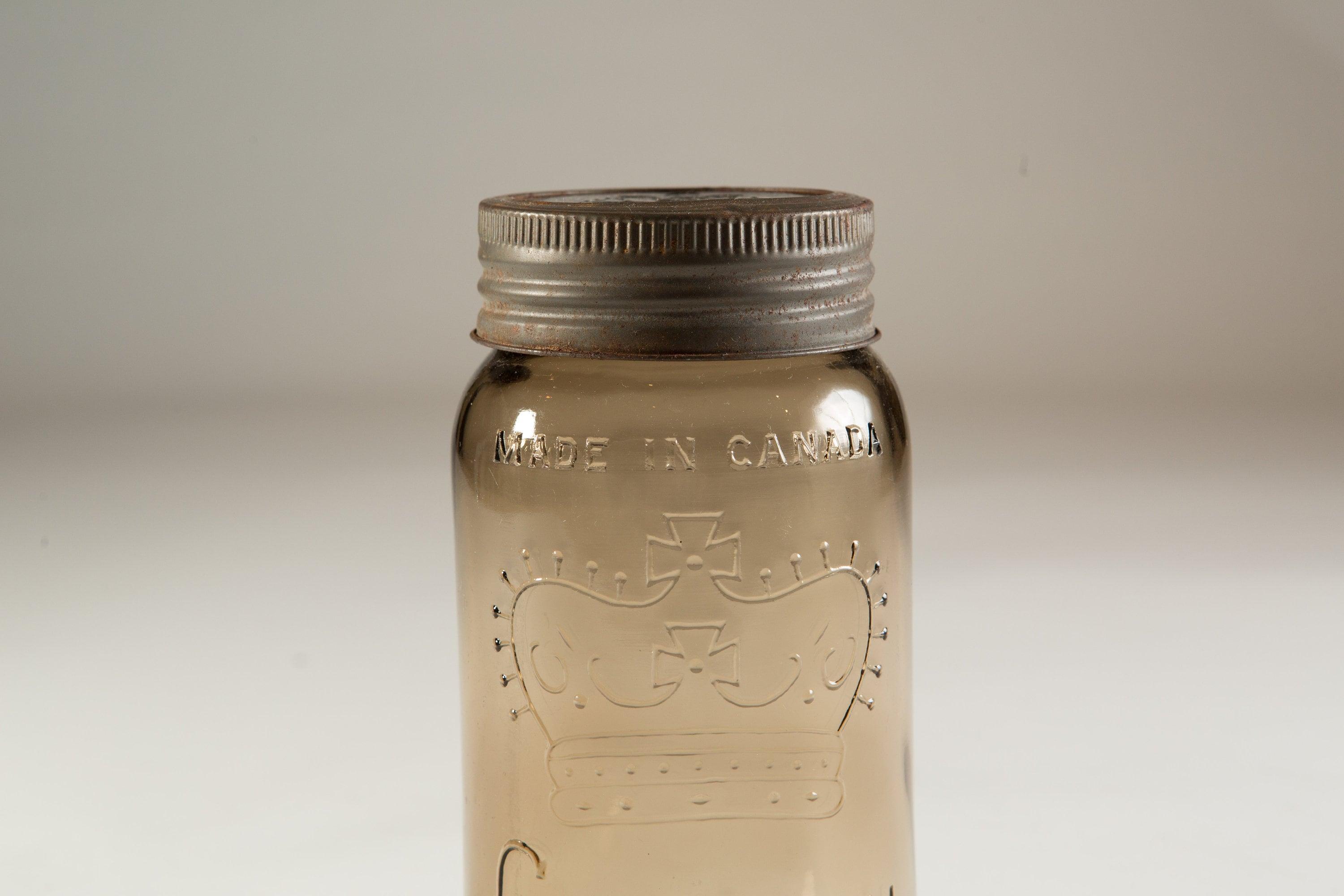 1940's Crown Canning Mason Jar with Brown Tinted Glass (Made in Canada