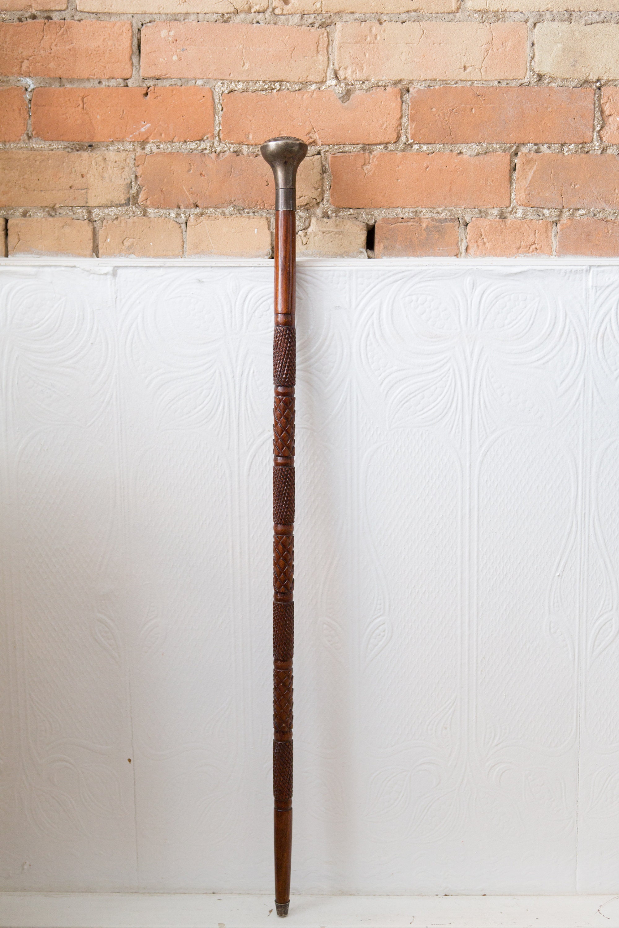 Vintage Wooden Cane with Silver Plated Screw Top Handle Natural Wood