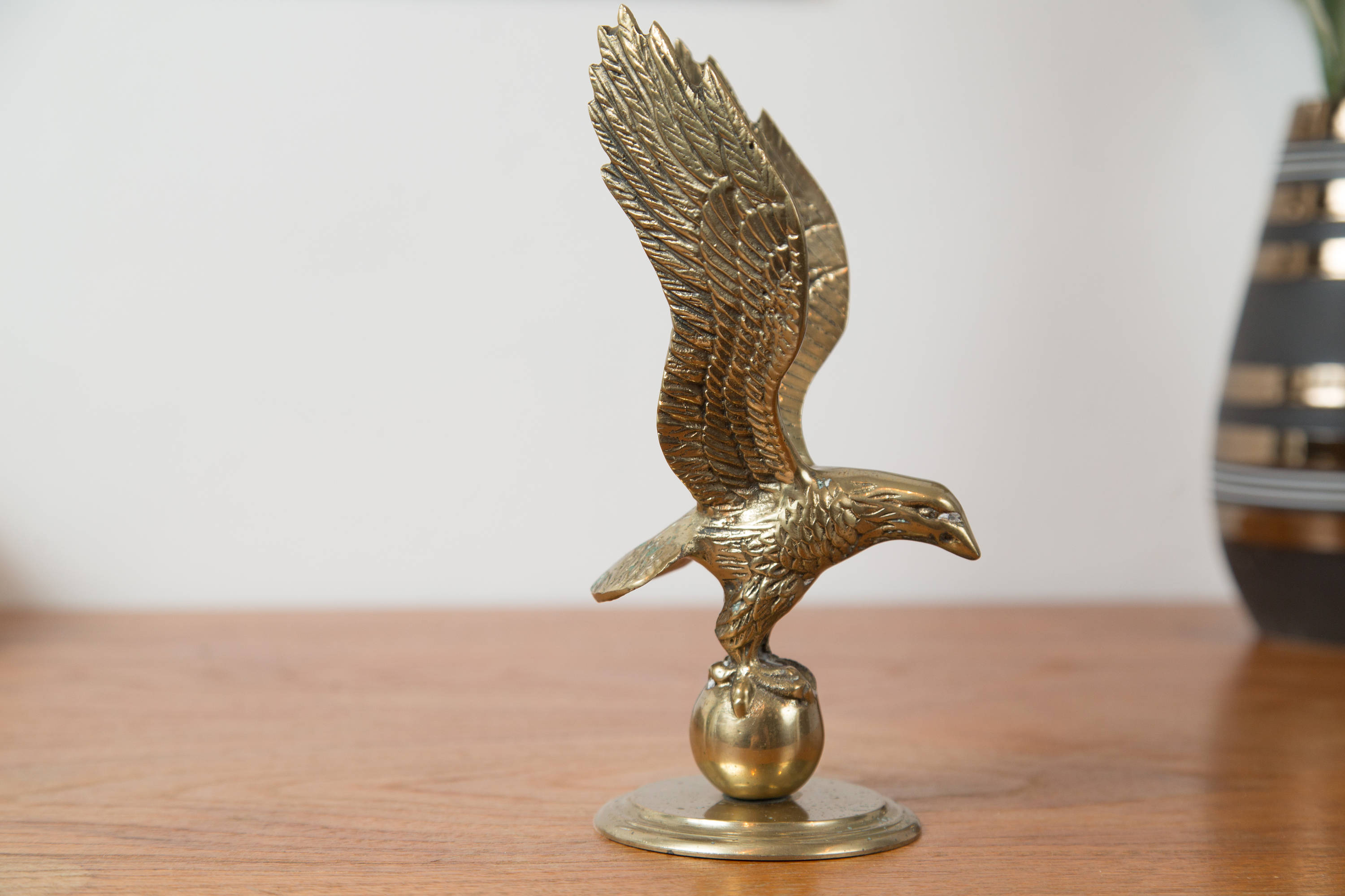 Vintage Brass Eagle / Gold Colored Desk Figurine / Hunting Eagle with
