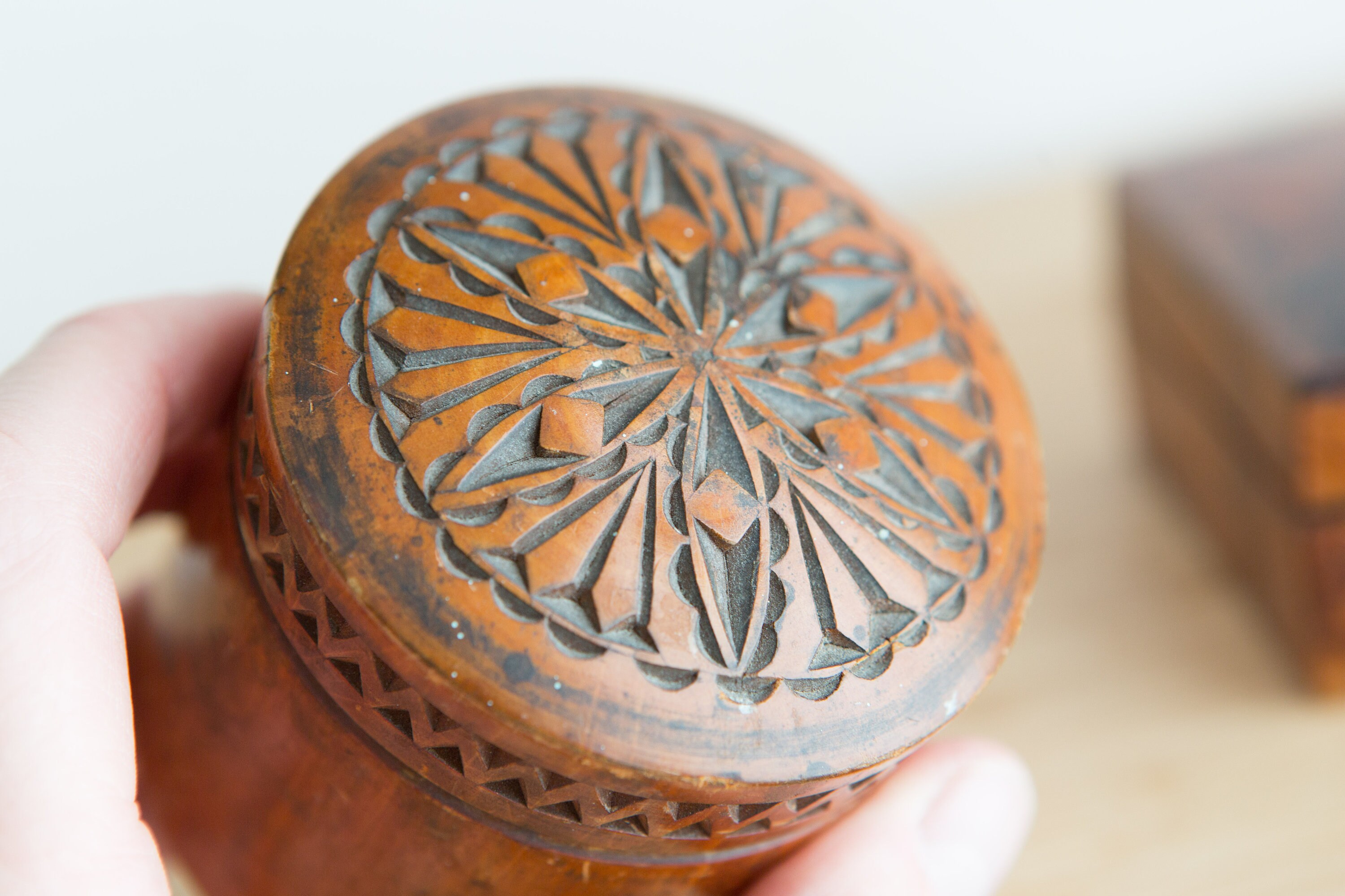 Vintage Trinket Boxes Handmade Jewelry Box Brown Colored Applewood
