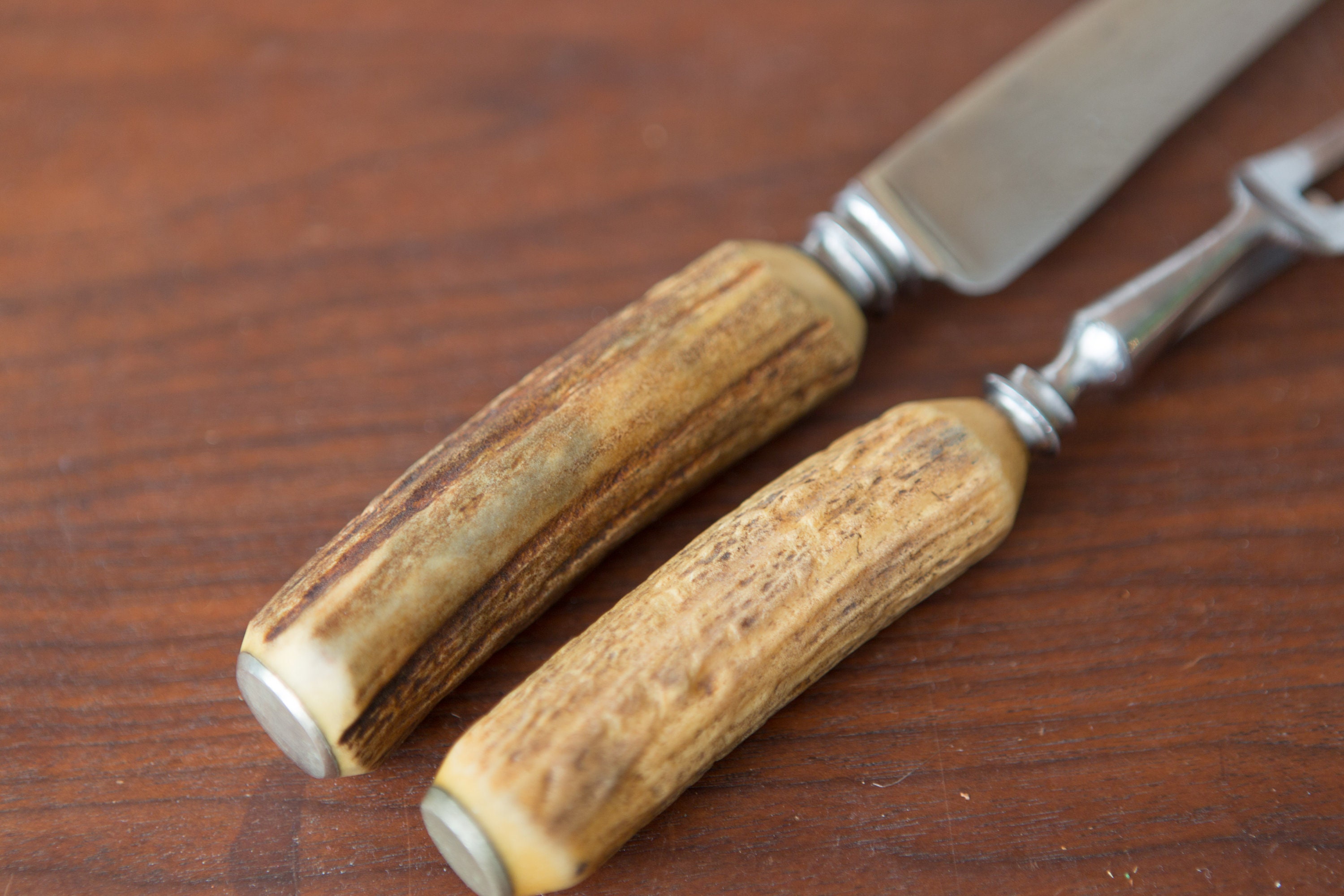 Vintage Knife and Fork Carving Set with Horn Handle Thomas Turner