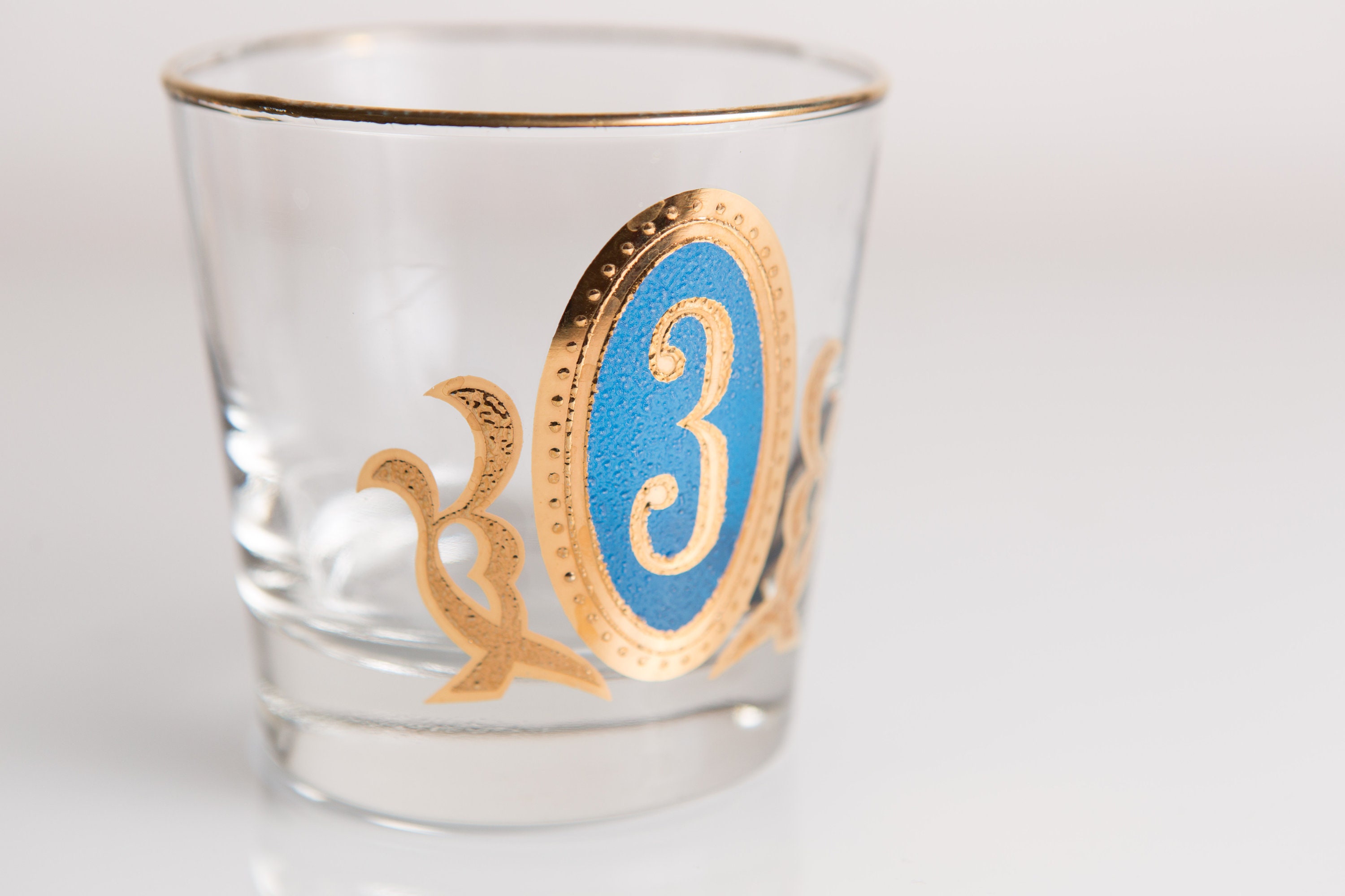 Gold Numbered Tumblers 8oz Vintage Lowball Drinking Glasses Retro