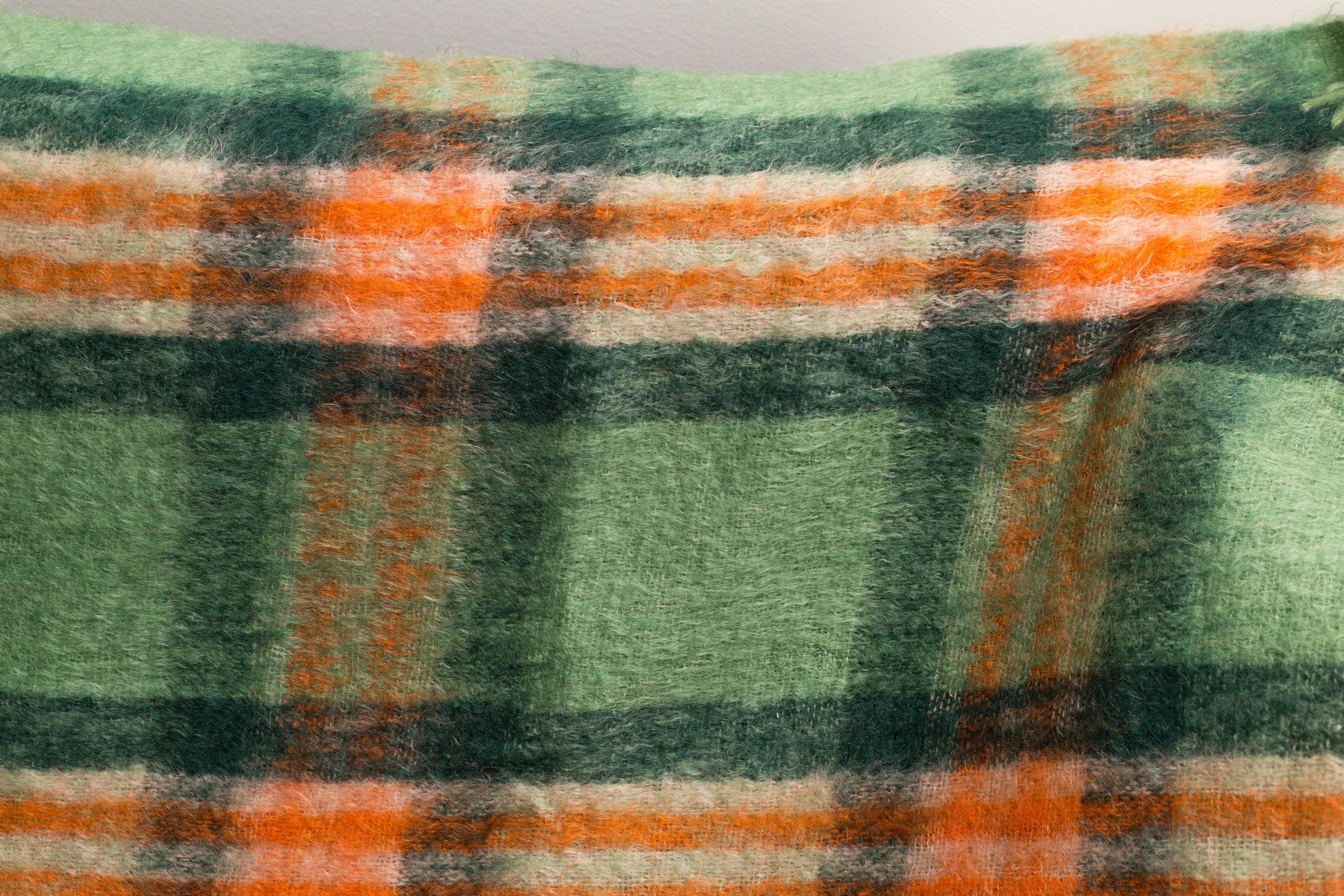Green Plaid Blanket HBC Hudson's Bay Mohair and Wool Orange and Green