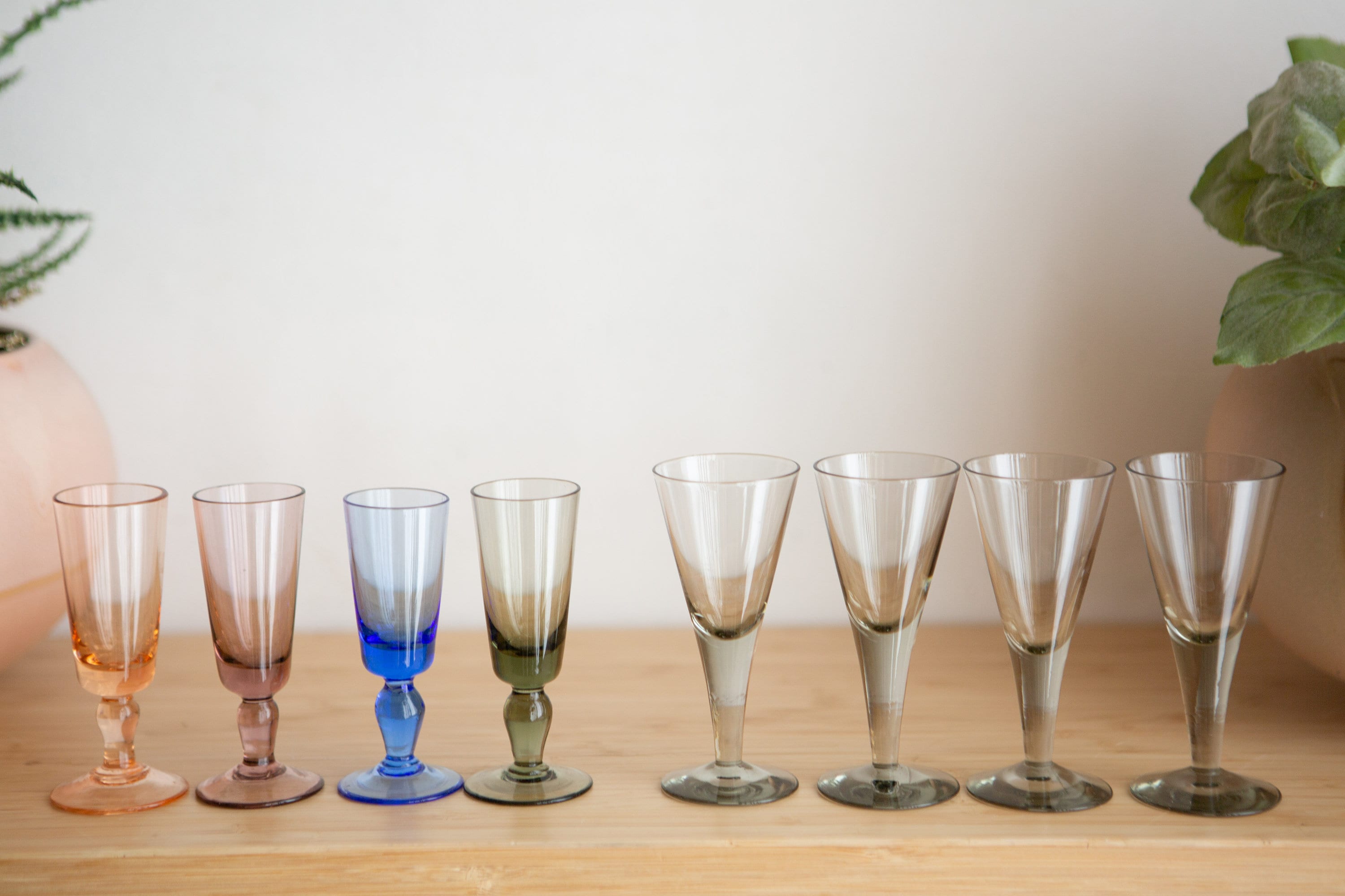 8 Vintage Aperitif Glasses Small Colorful Stemware Cocktail Glasses Mid Century Modern