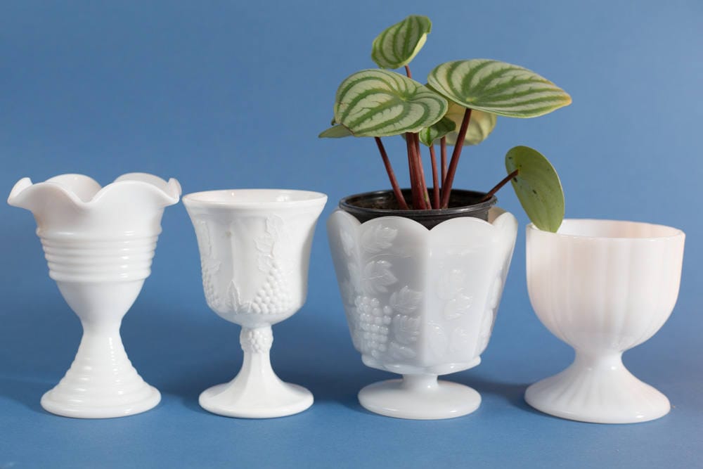Milk Glass Planters Set of 4 of Vintage Mid Century Modern White