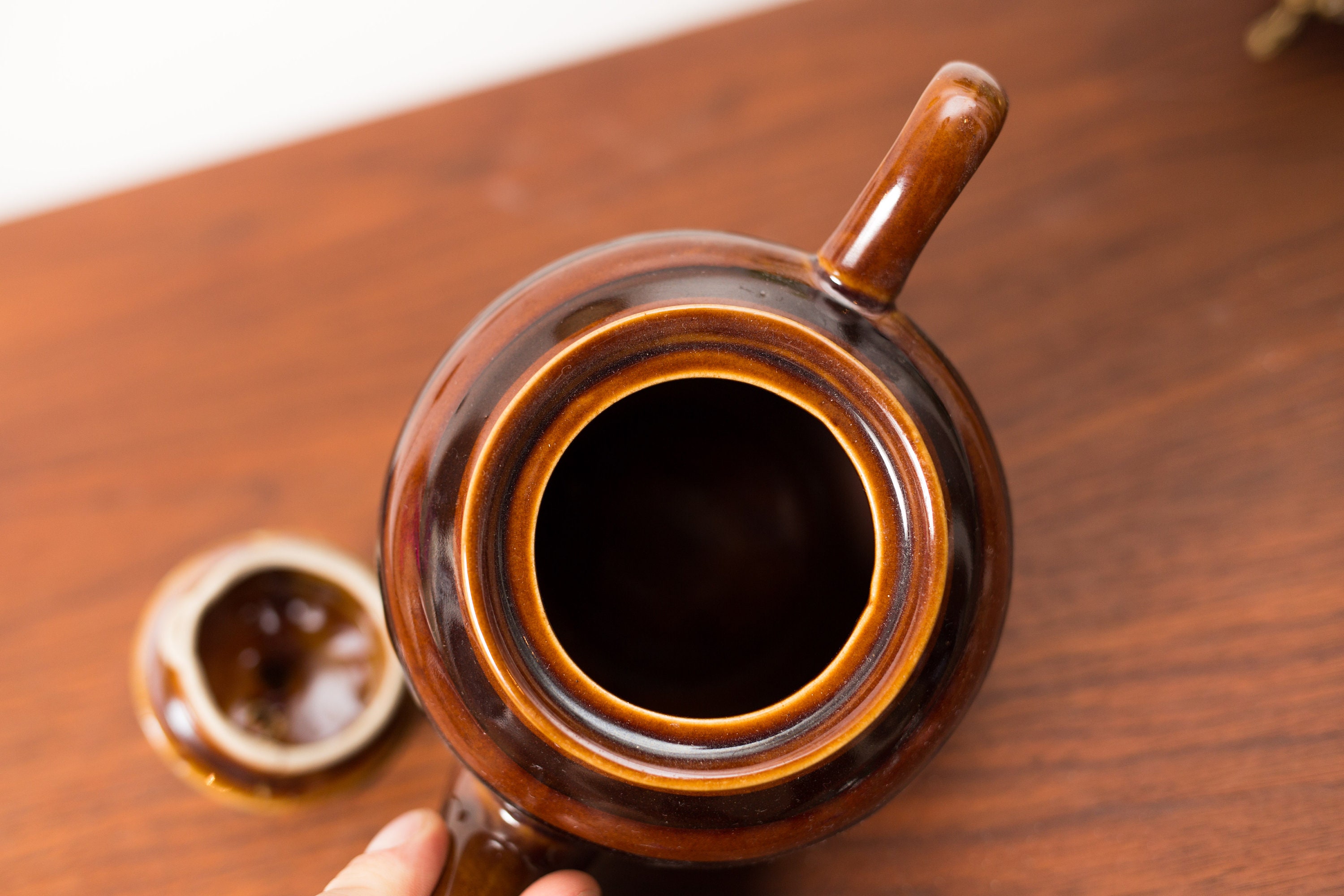 Vintage Ceramic Coffee Pot 1960's Brown Earth Tone Striped Coffee Tea Pot