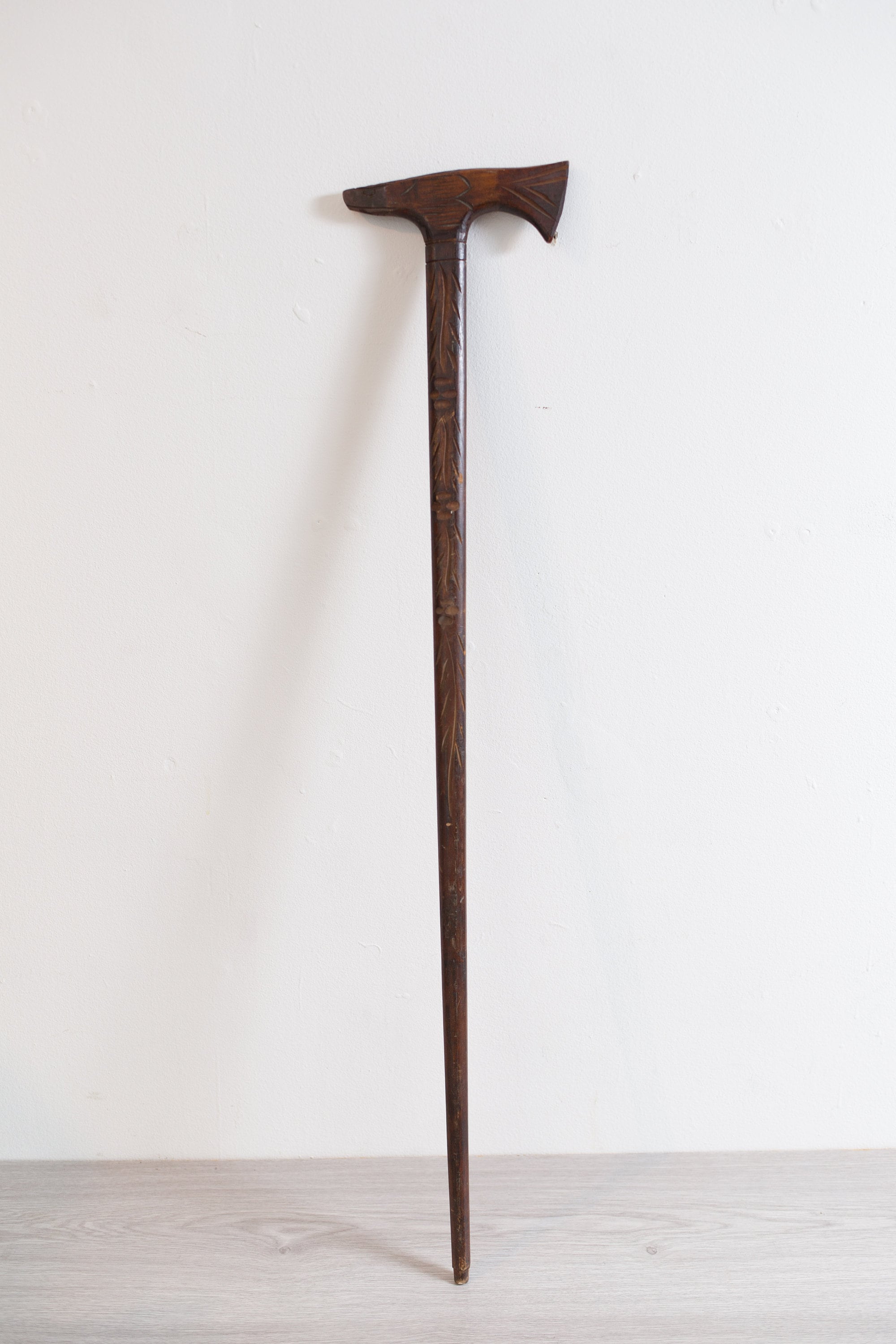 Vintage Wooden Cane Dark Mahogony Colored Wood Walking Stick with