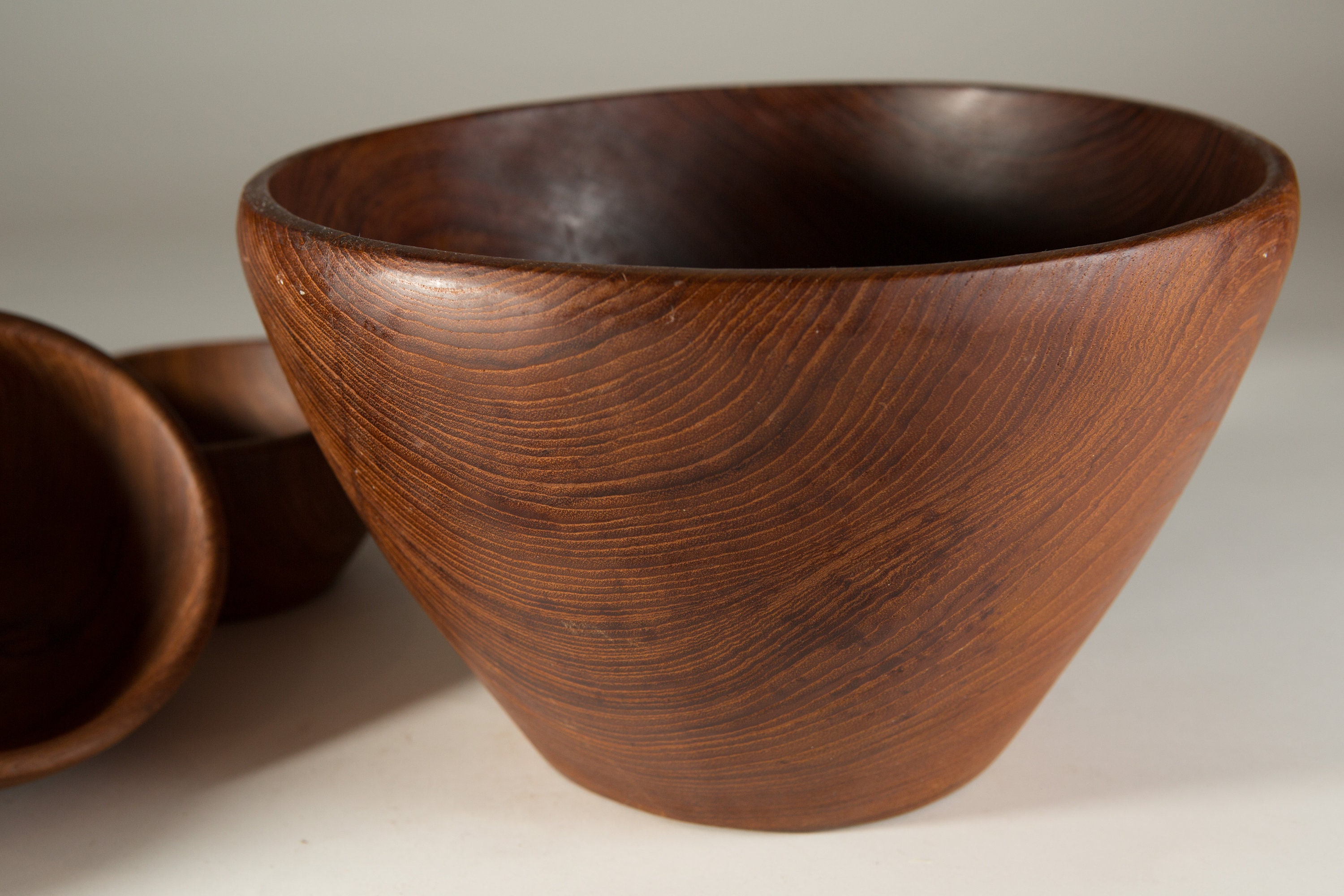 Wood Salad Bowl Set Vintage Solid Teal Hardwood Food Safe Serving