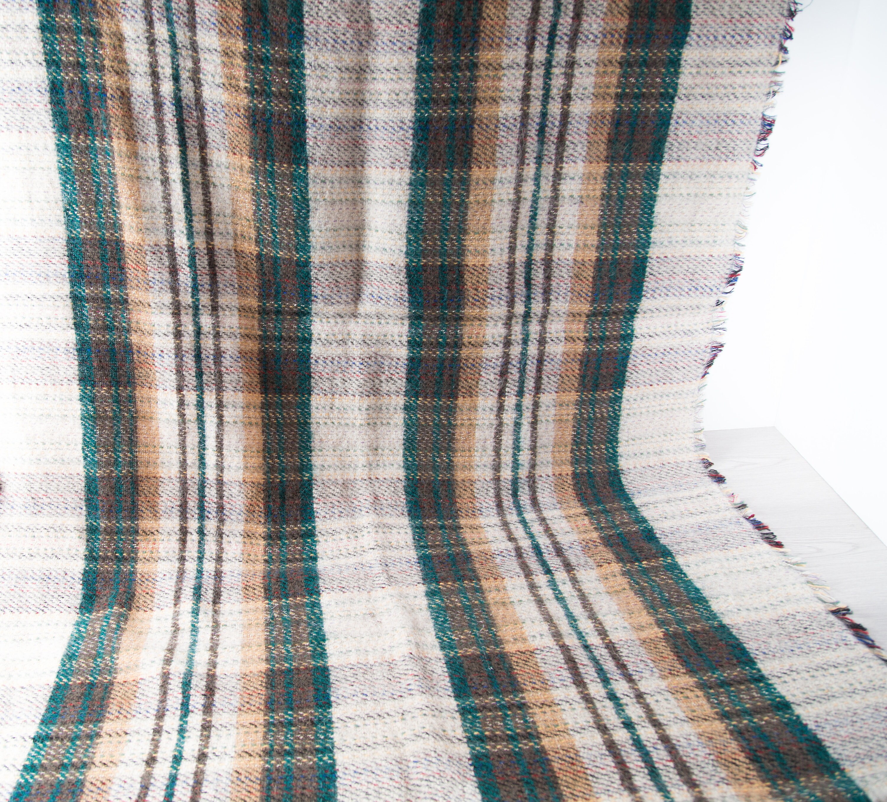 Vintage Plaid Blanket / Small Cabin Pinstripe Baby Blanket Throw