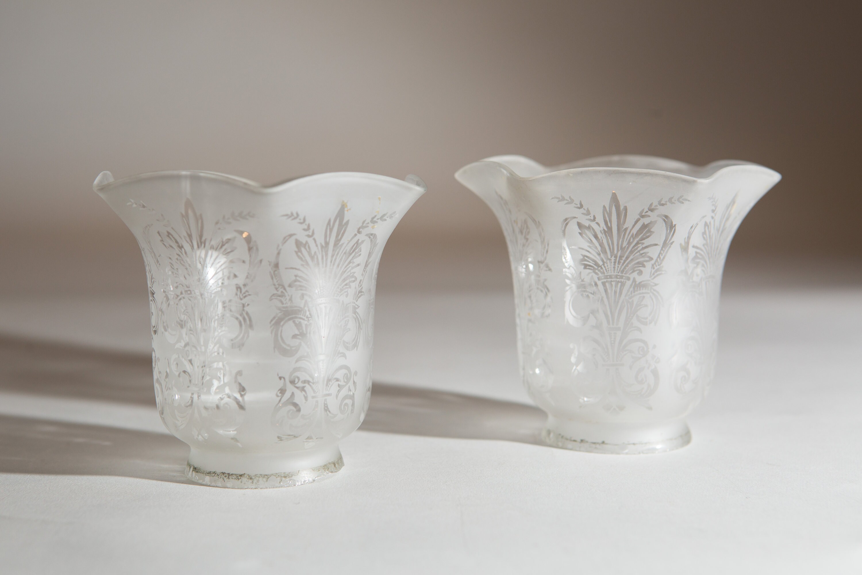 Antique Glass Shades Translucent Iridescent Frosted Etch Hand Blown