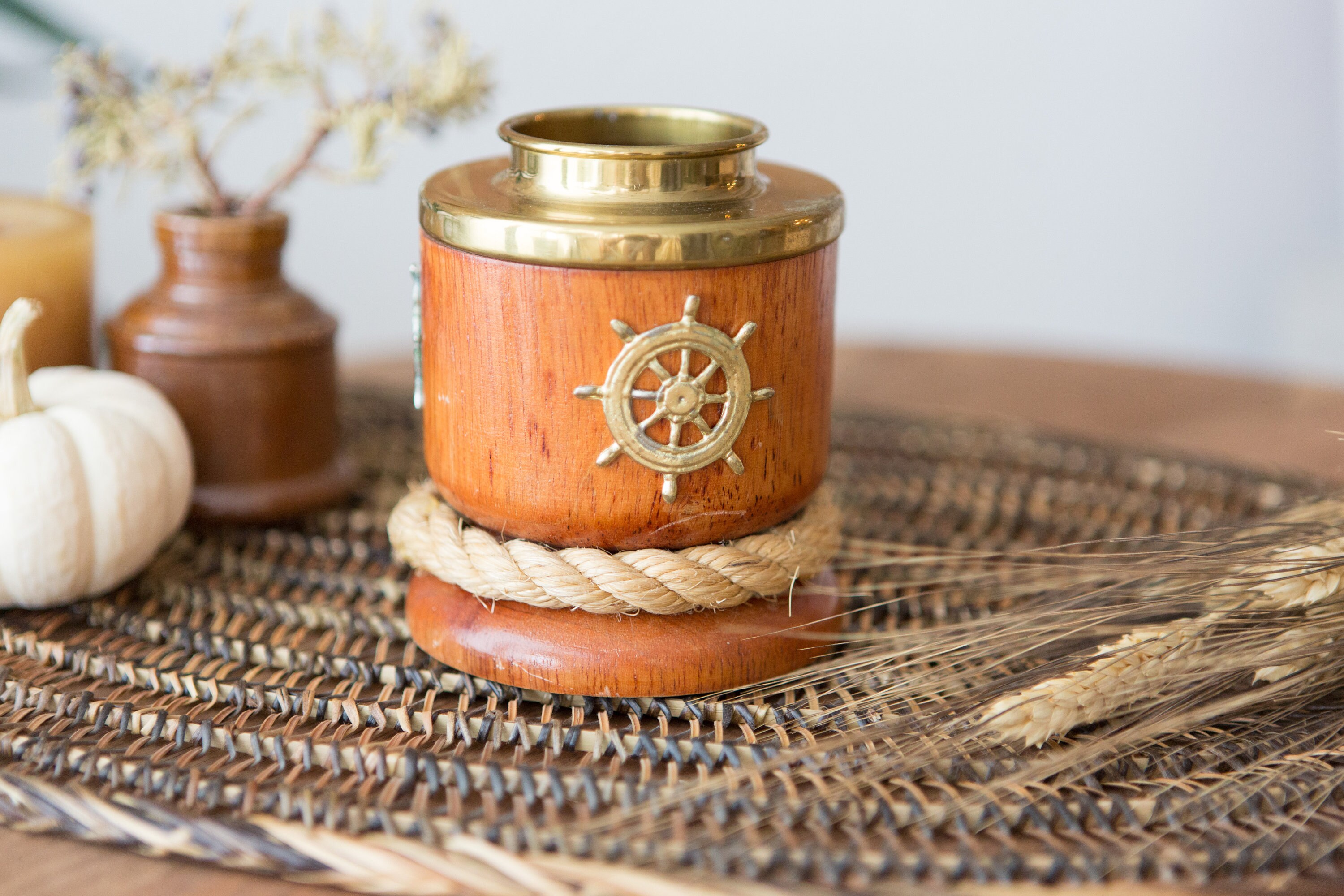 Nautical Ship Mug and Pencil Holder Gold Decal Vintage Sailboat Theme