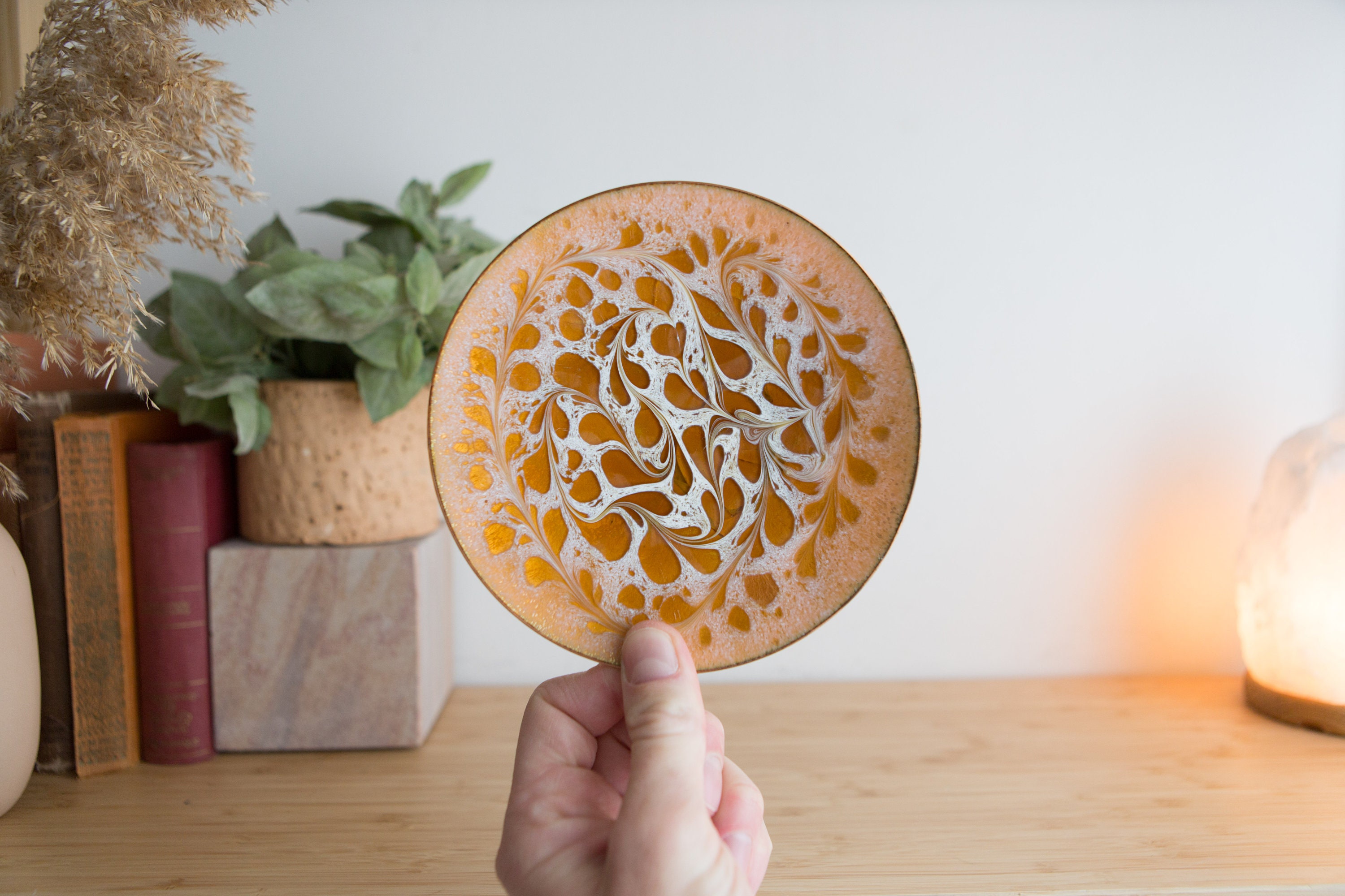 Enamel Art Plate Signed by Artist Decorative Mid Century Modern