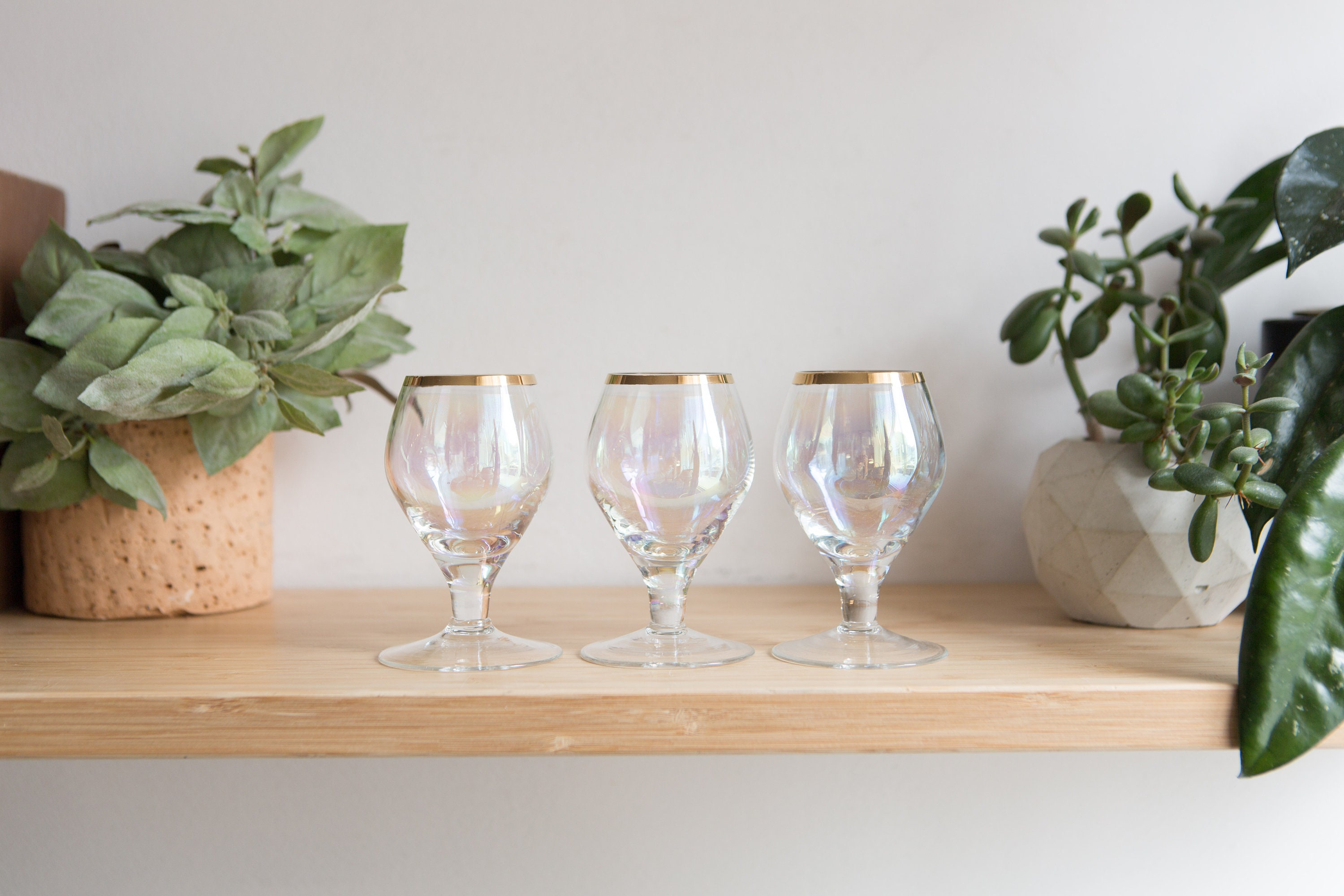 6 Vintage Lustre Apéritif Glasses Small Iridescent Stemmed Glasses