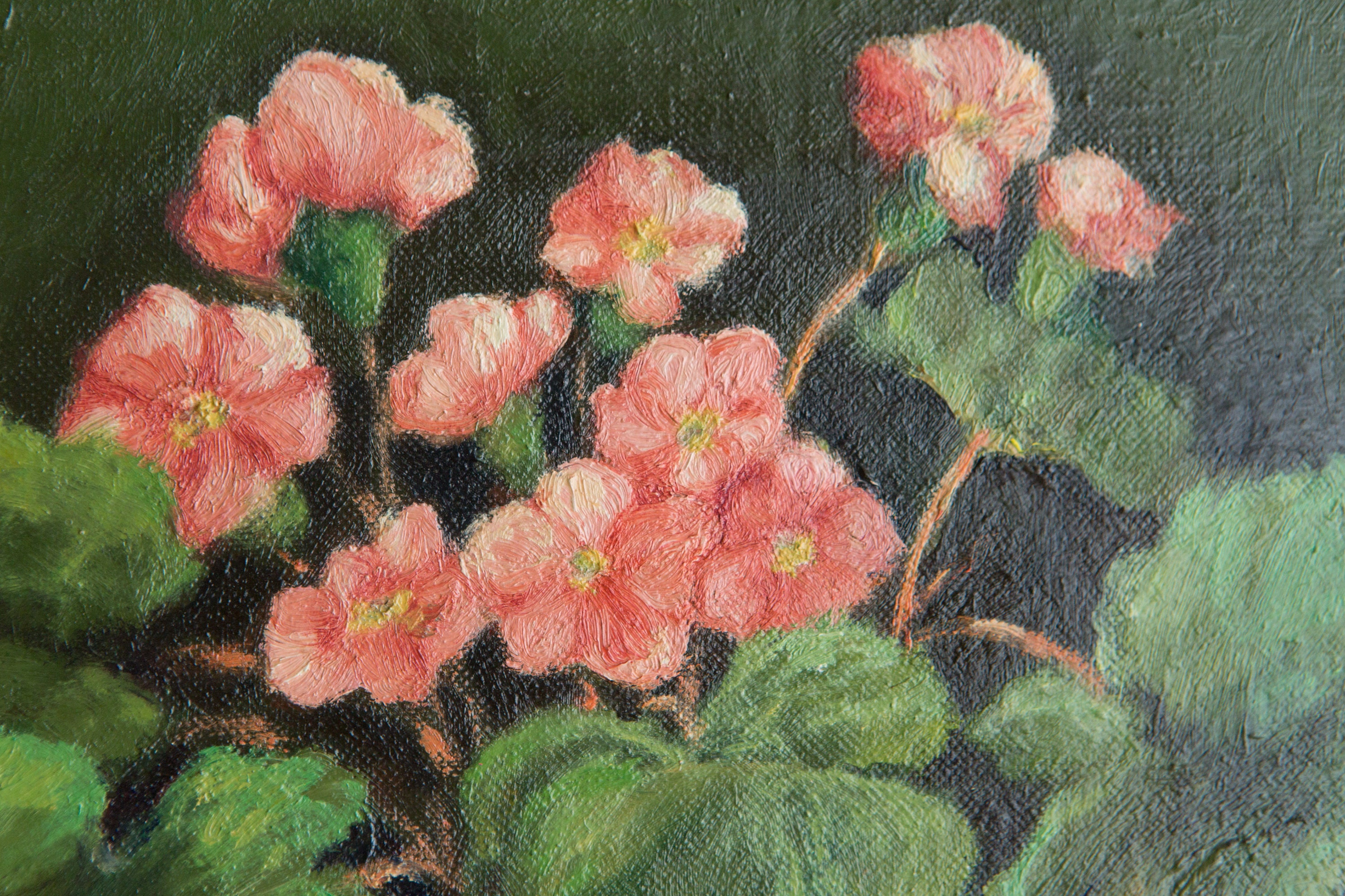 Original Acrylic Painting Vintage Floral Artwork Painted Pink