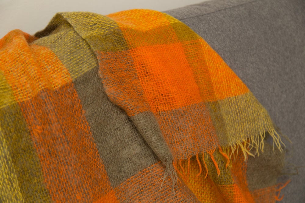 Orange Plaid Blanket / HBC Hudson's Bay Mohair and Wool ...