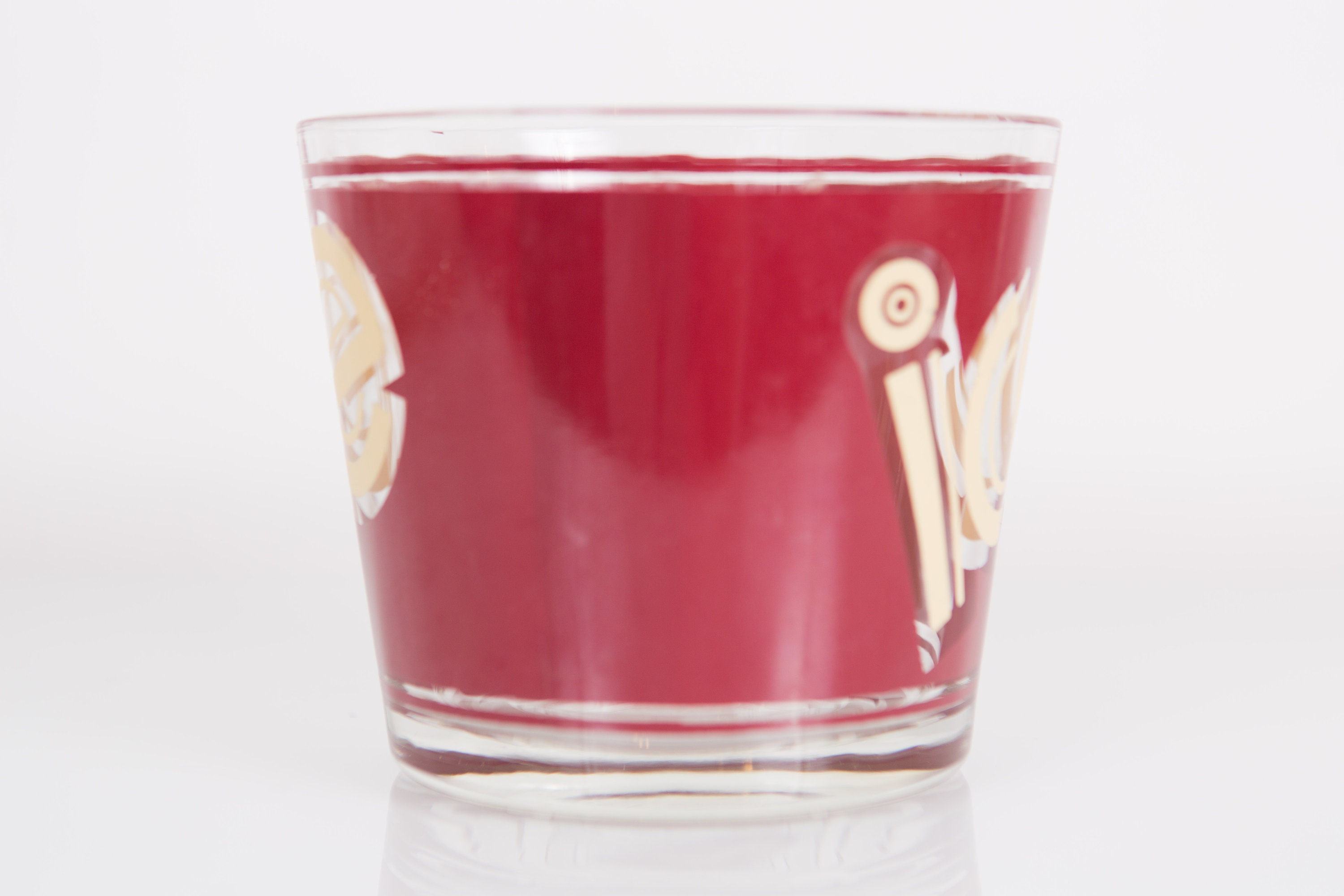 Vintage Glass Ice Bucket Red Cutler Ice Bucket with Graphic Retro