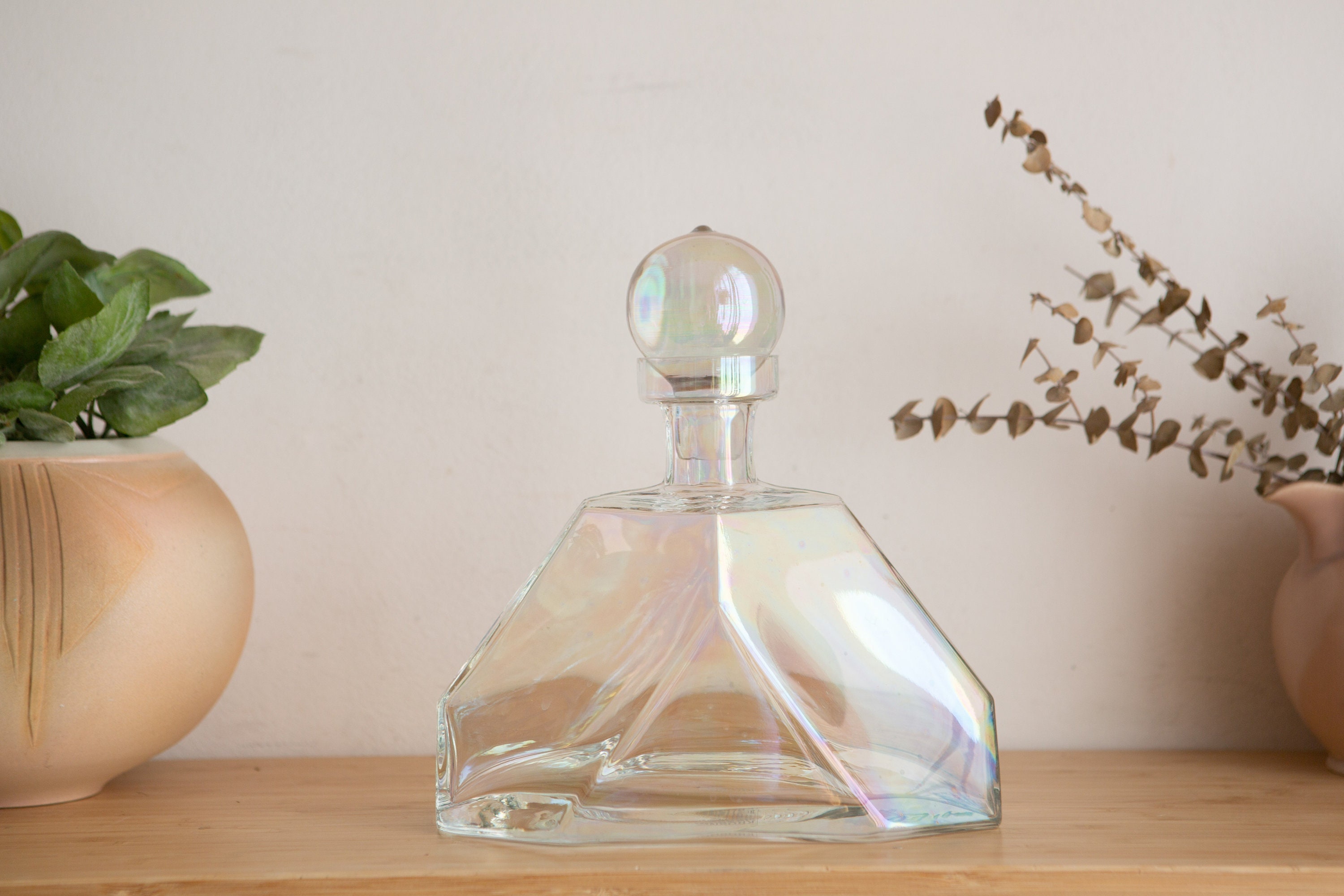 Vintage Iridescent Glass Decanter Krosno Made in Poland Decanter