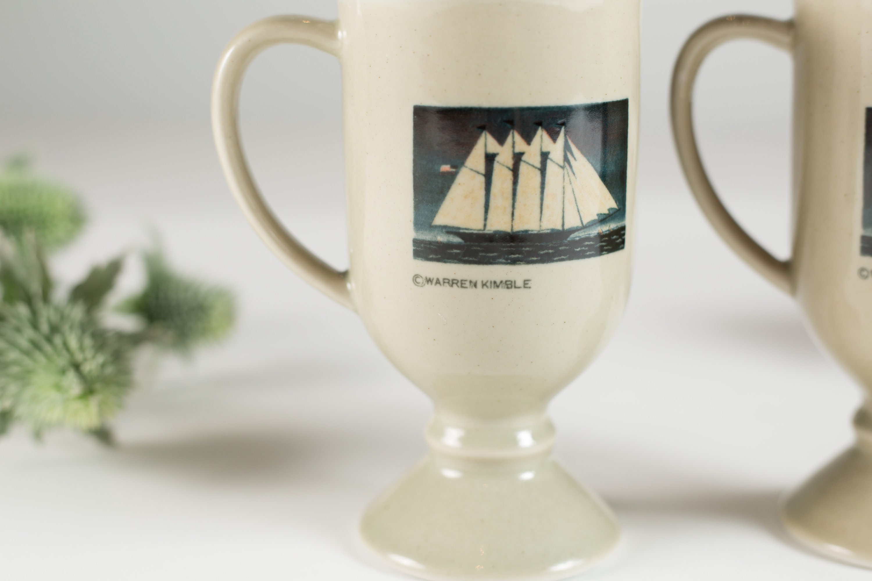 Vintage Nautical Mugs Pair of Sailing Ship Coffee or Tea Mugs with