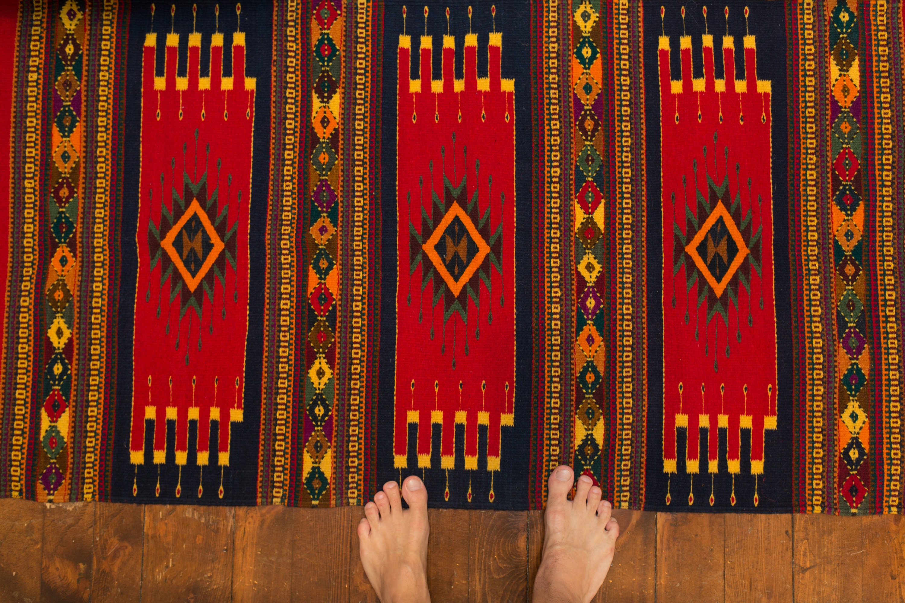 Vintage Zapotec Rug Dancing Diamonds Artisan Crafted Multicolor