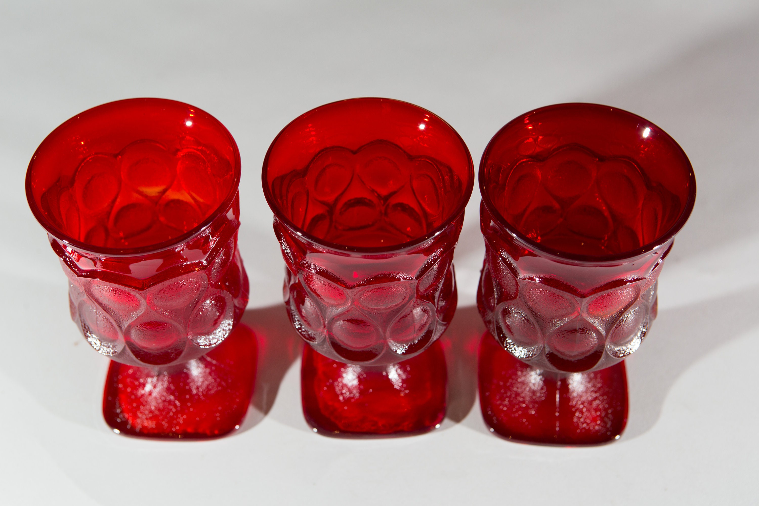 3 Noritake Spotlight Red Goblets Vintage 8oz Wine Glasses with