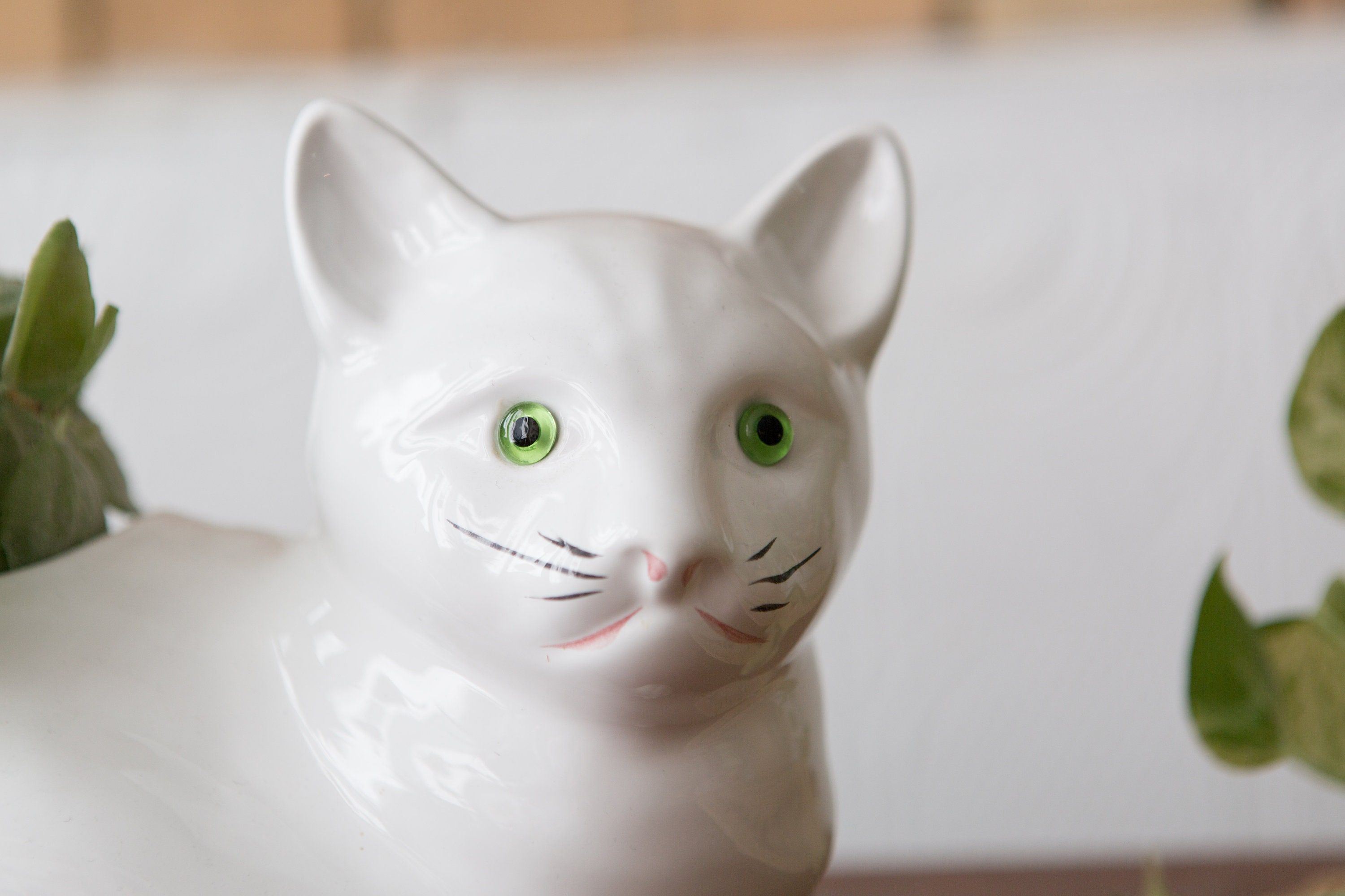 Vintage Cat Planter Large White Ceramic Kitsch Cat Planter