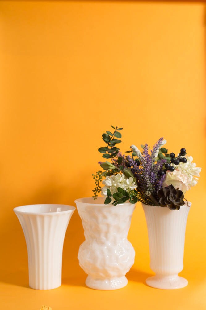 Milk Glass Vases Set of 3 Vintage Mid Century Modern White Flower
