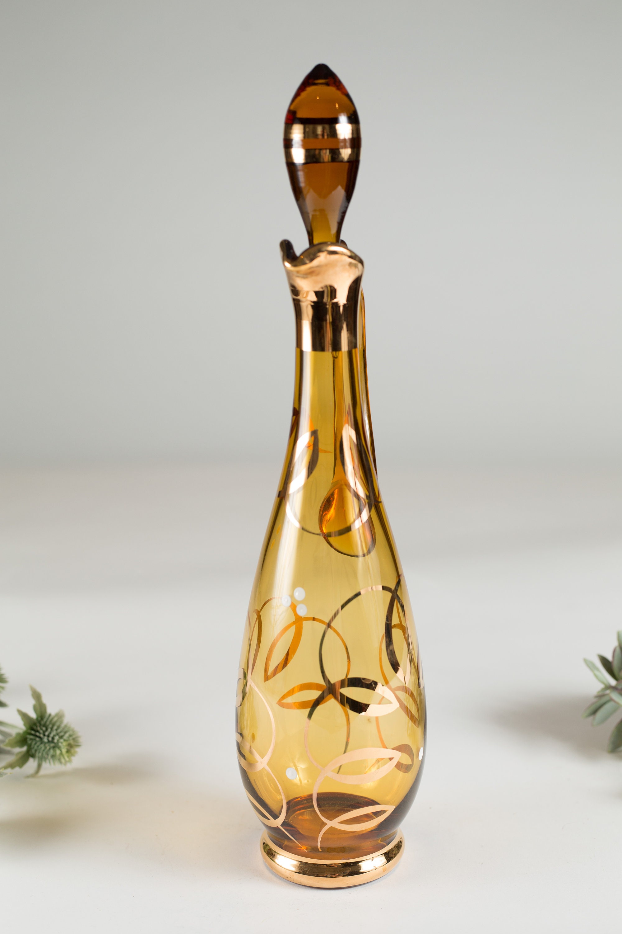 Minimalist Italian Style Glass Decanter Bottle Yellow / Honey / Amber