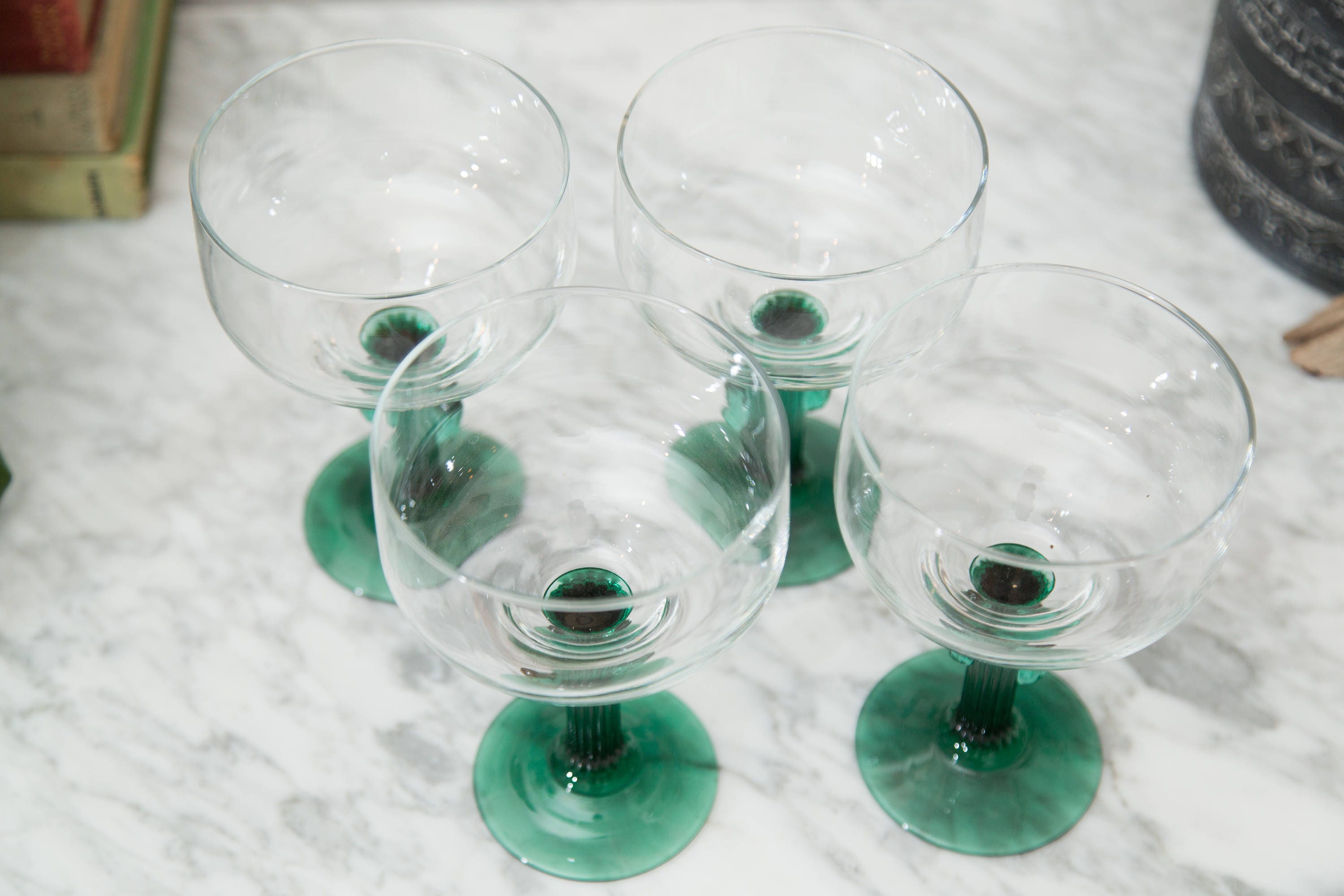 Vintage Cactus Margarita Glasses Southwestern Mexican Green Stem