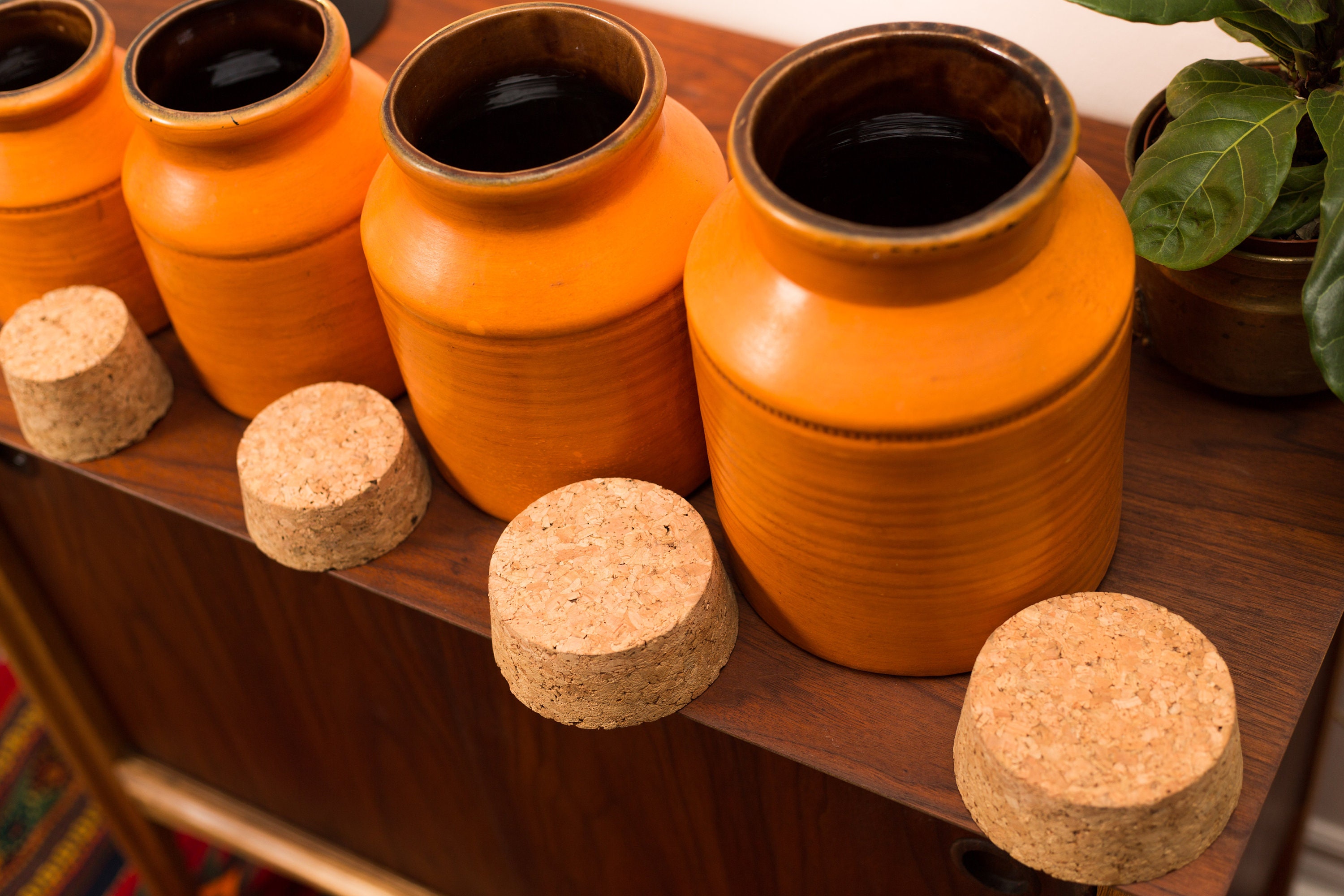 Vintage Canister Set 4 Orange Ceramic Glazed Retro Kitchen coffee