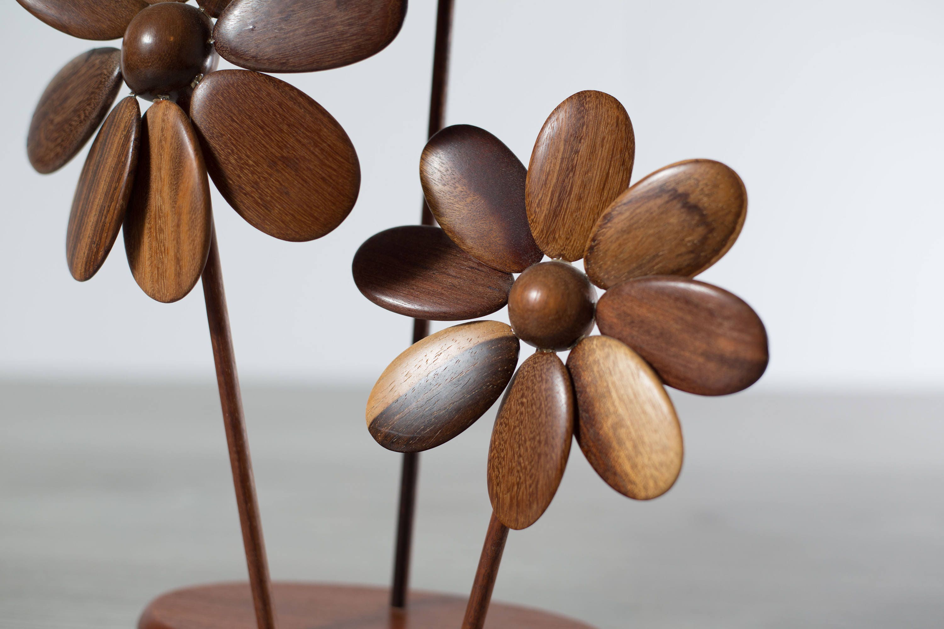 Vintage Teak Flower Sculpture / Vintage Solid Exotic Wood Floral Stem