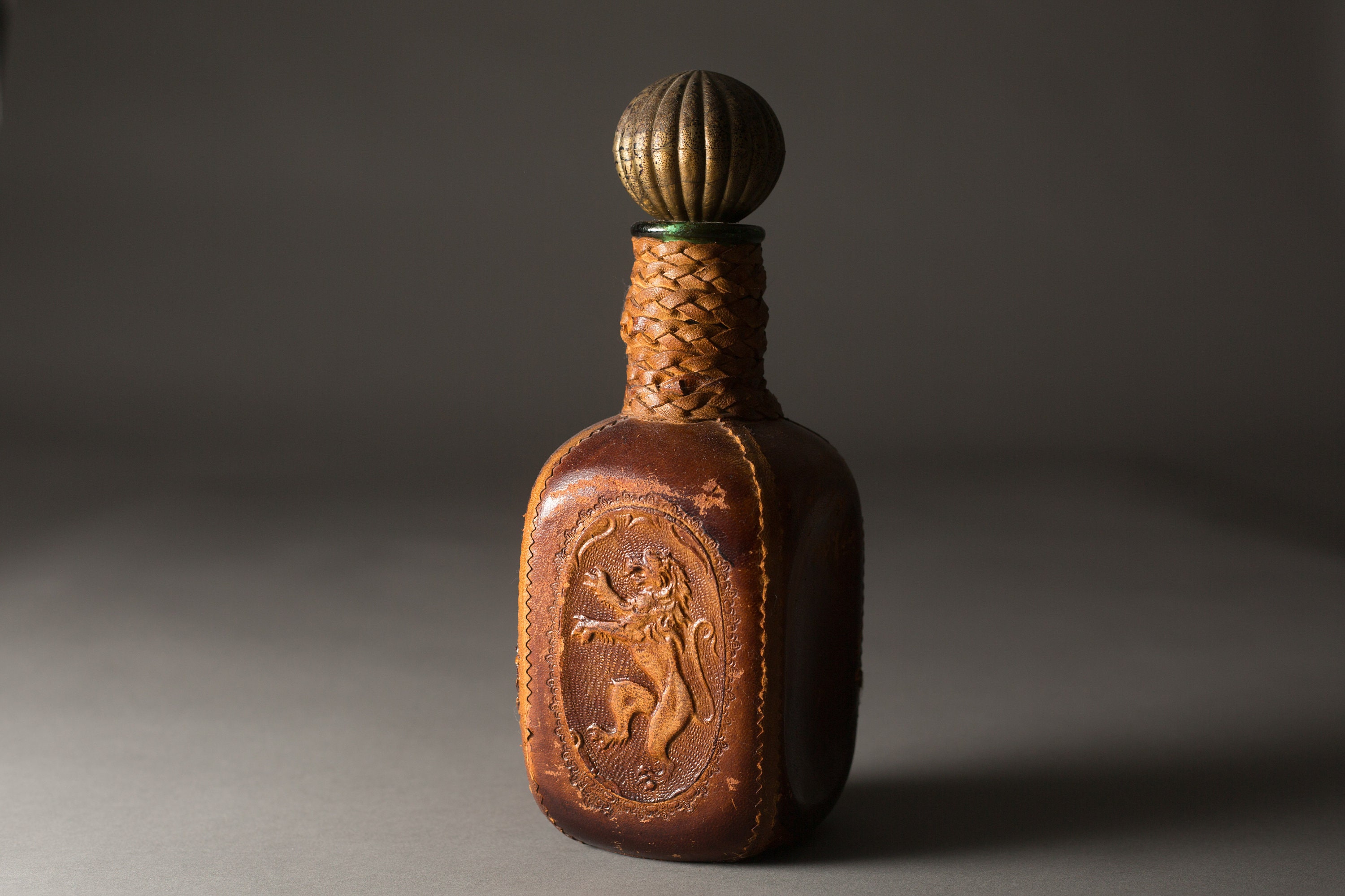 Leather Lion Decanter Italian Made Leather Encased Glass Decanter