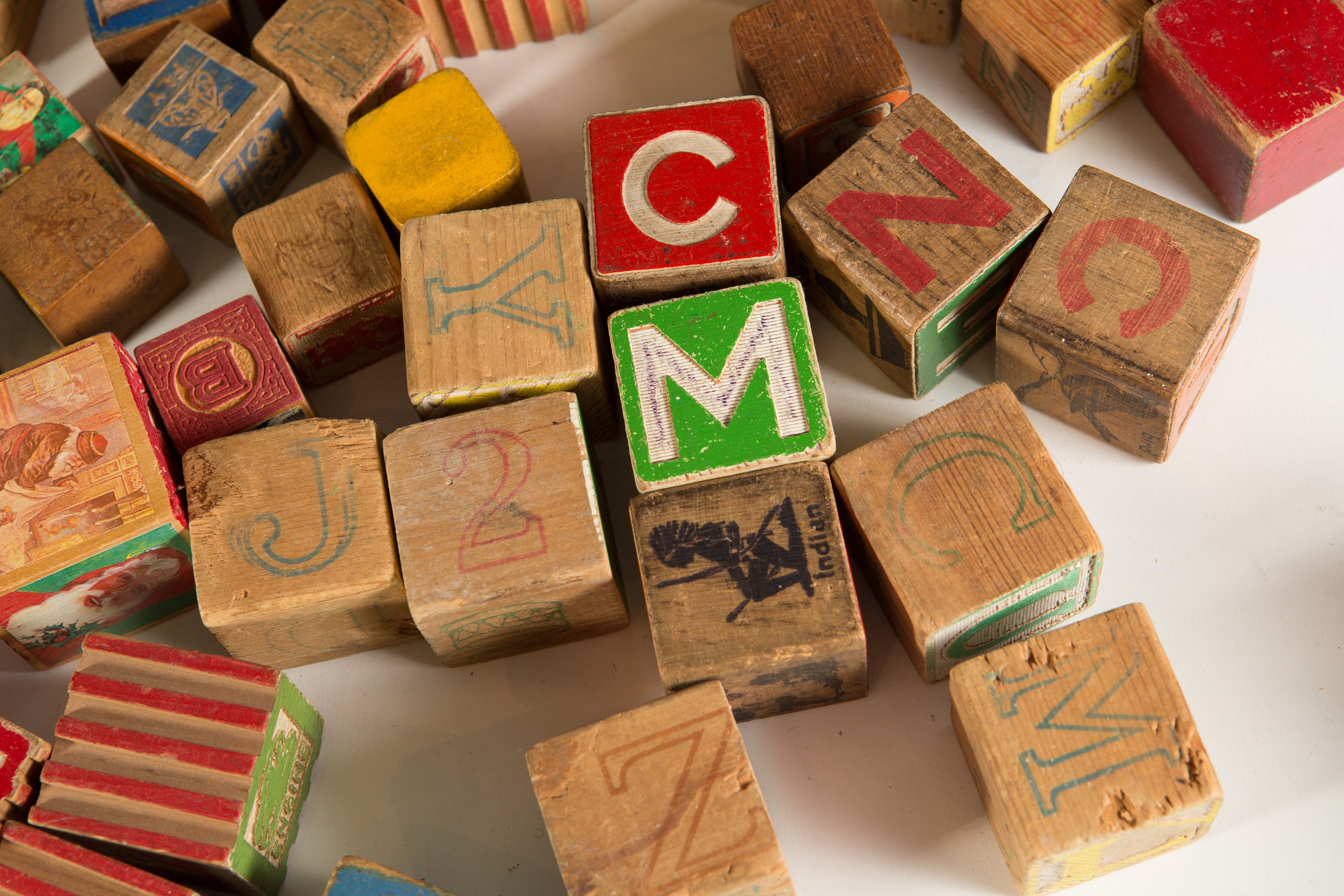 Antique Wood Letter Blocks 71Piece Wooden Colourful Vintage Double