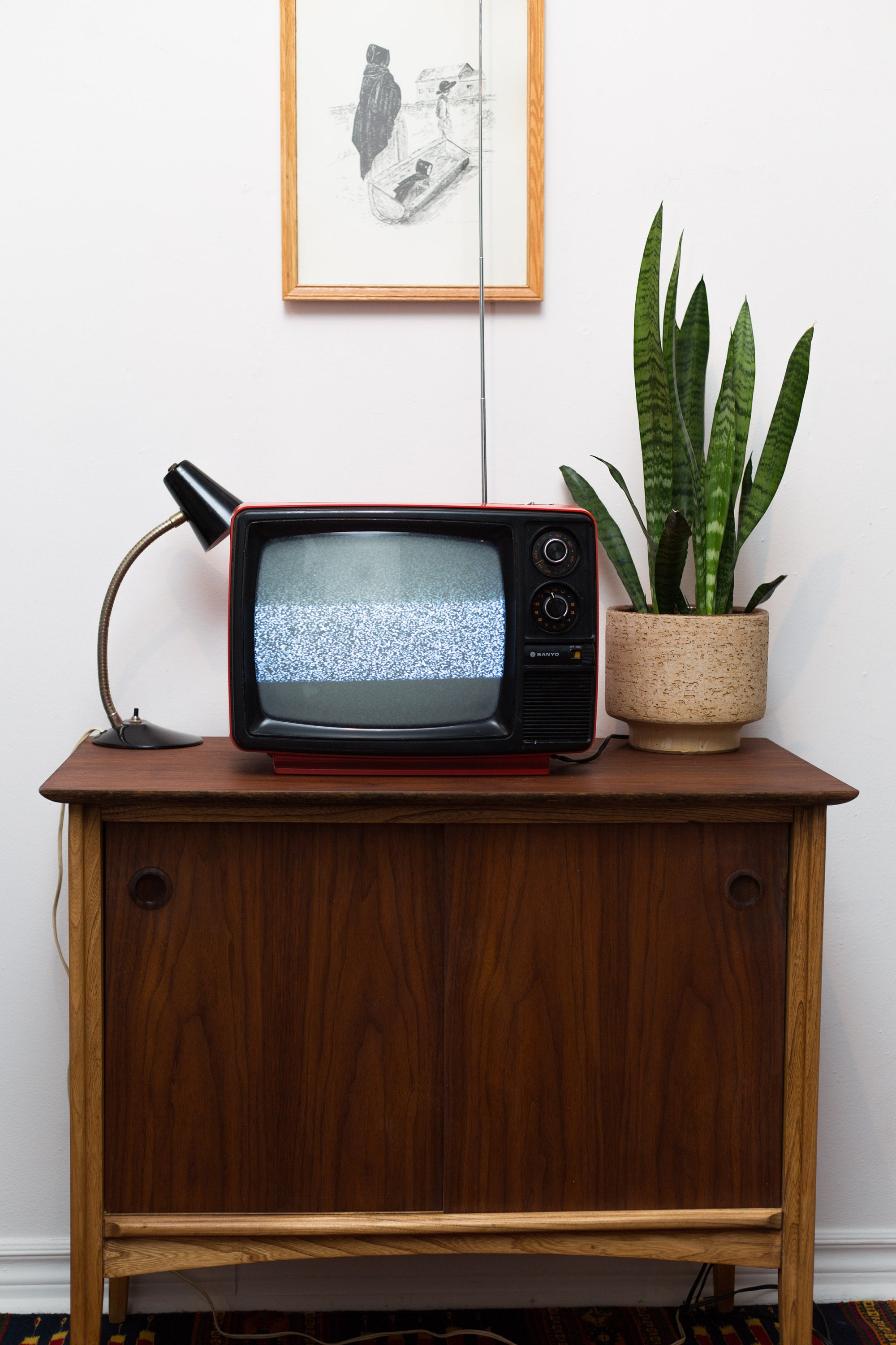 Vintage Orange Television Retro Small Sanyo Analogue TV Made in