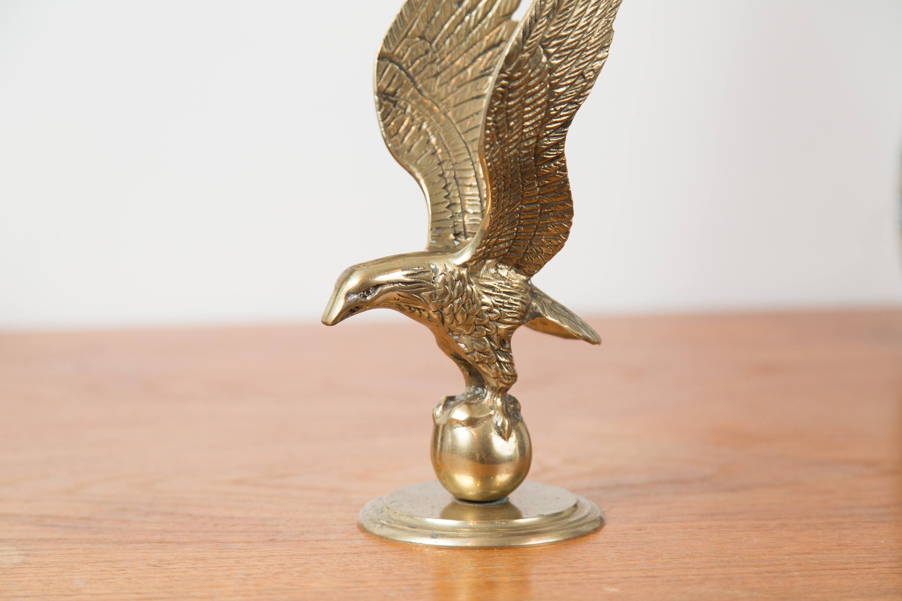 Vintage Brass Eagle / Gold Colored Desk Figurine / Hunting Eagle with