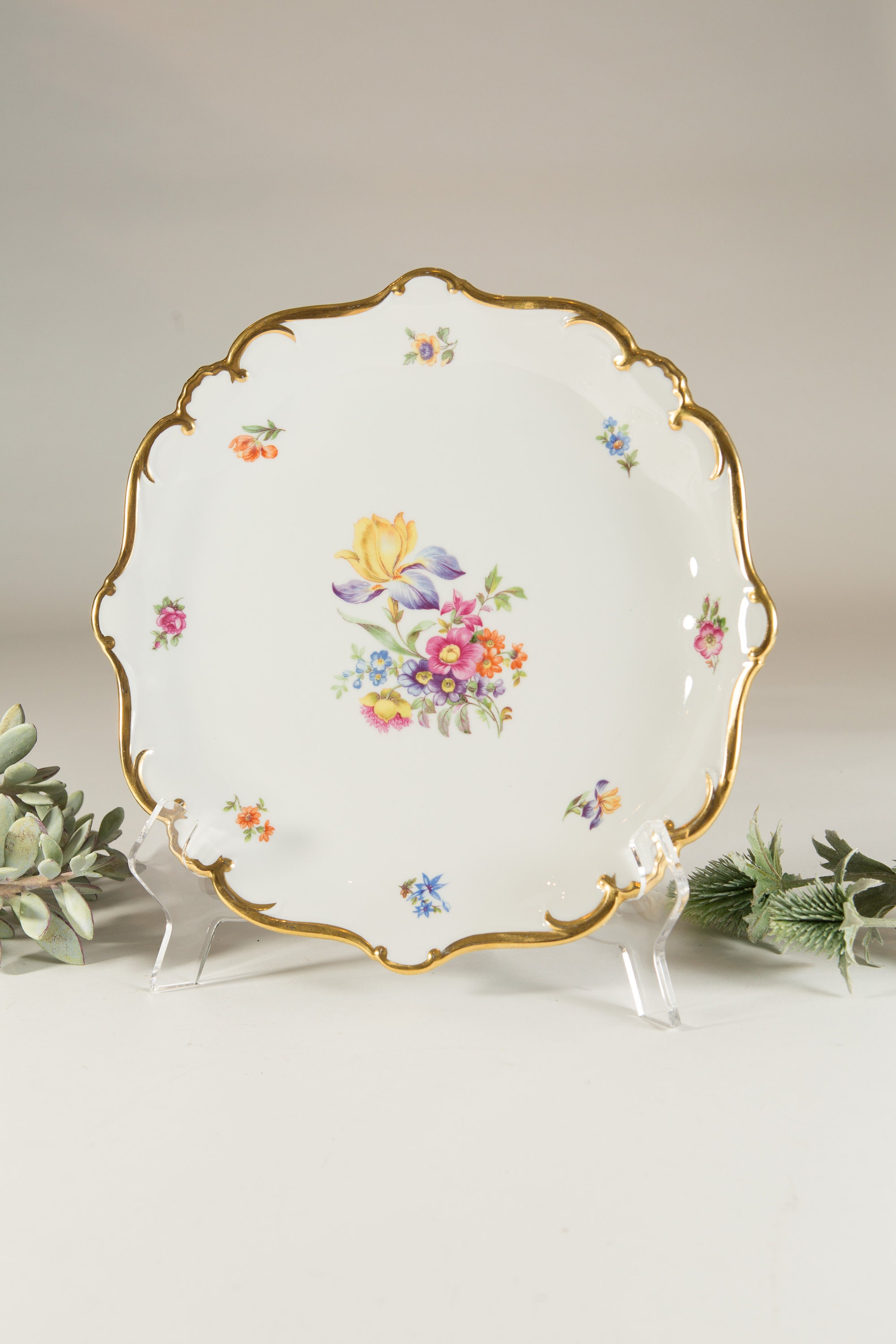 Vintage Serving Plate Large Floral PlateWith Gold Edge Ornate Pink