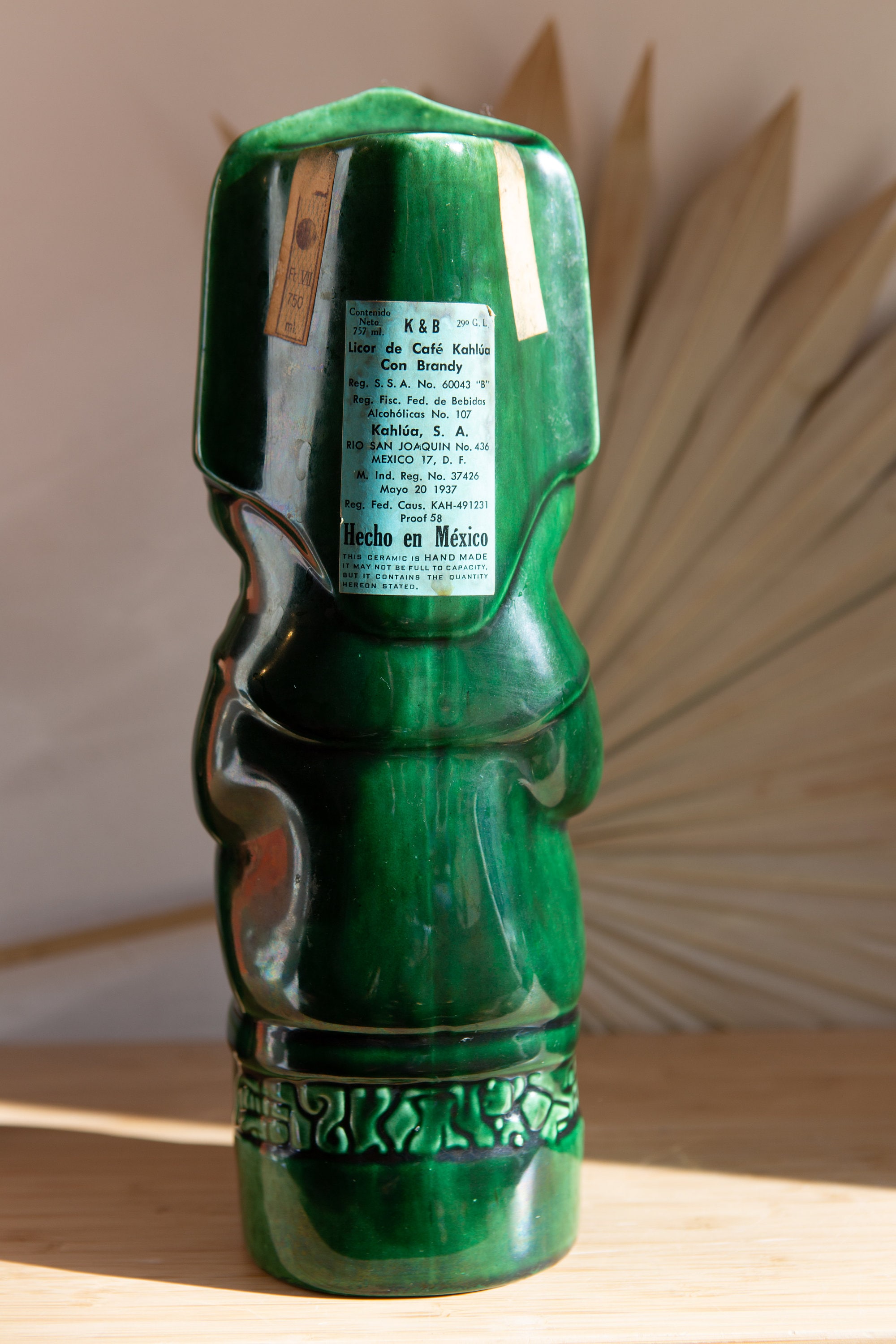Vintage Kahlua Hand painted Green Tiki Aztec K&B Glazed Ceramic