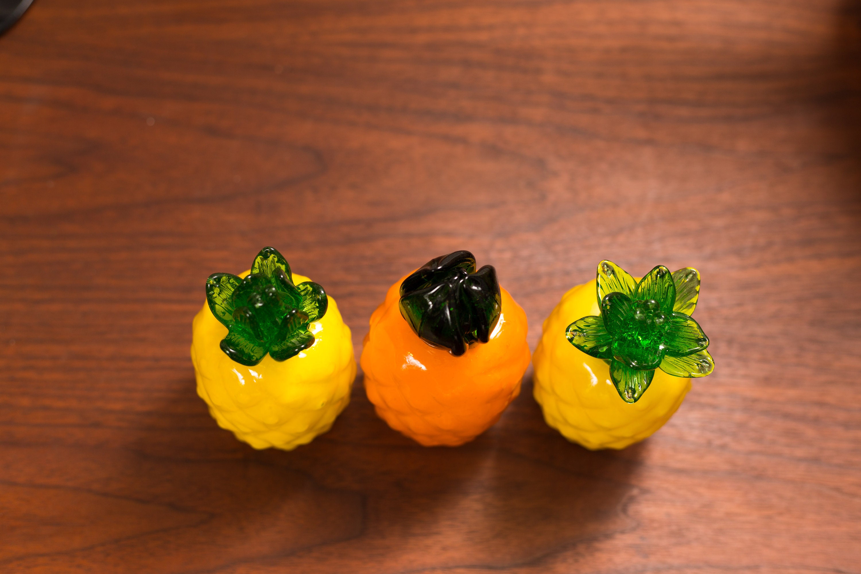 Vintage Glass Pineapples Set of 3 Retro Art Glass Fruit Mid Century