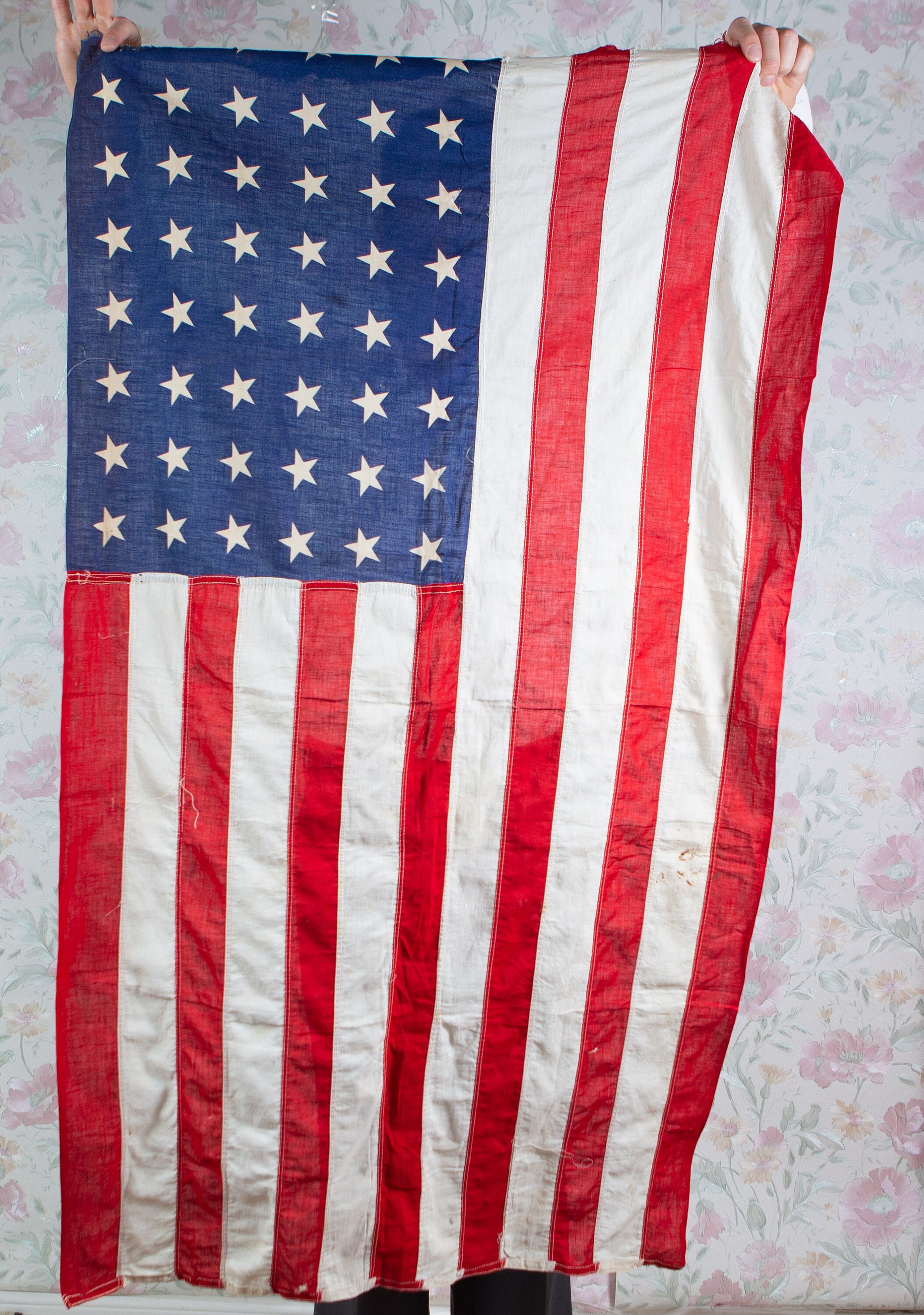 Vintage American Flag with stitched stripes / panels 31 x 54 Inches
