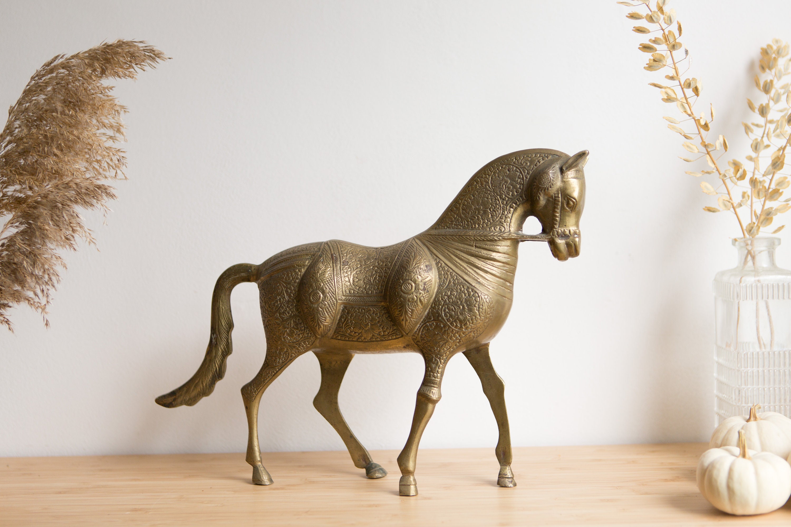 Vintage Brass Horse Gold Colored Equestrian Desk Figurine Office