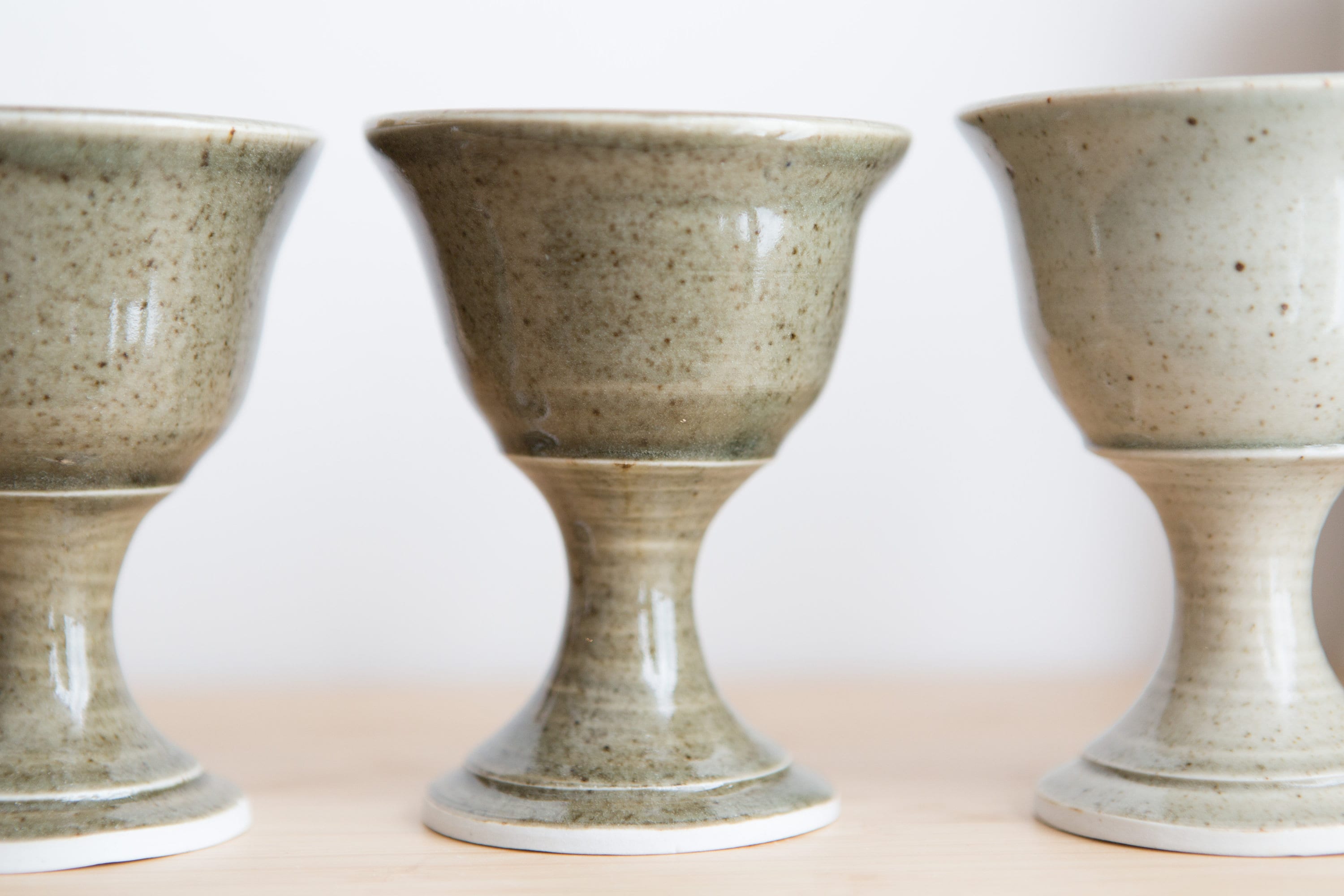 Ceramic Wine Goblets Set of 5 Handmade Speckled Robin's Egg Earthy