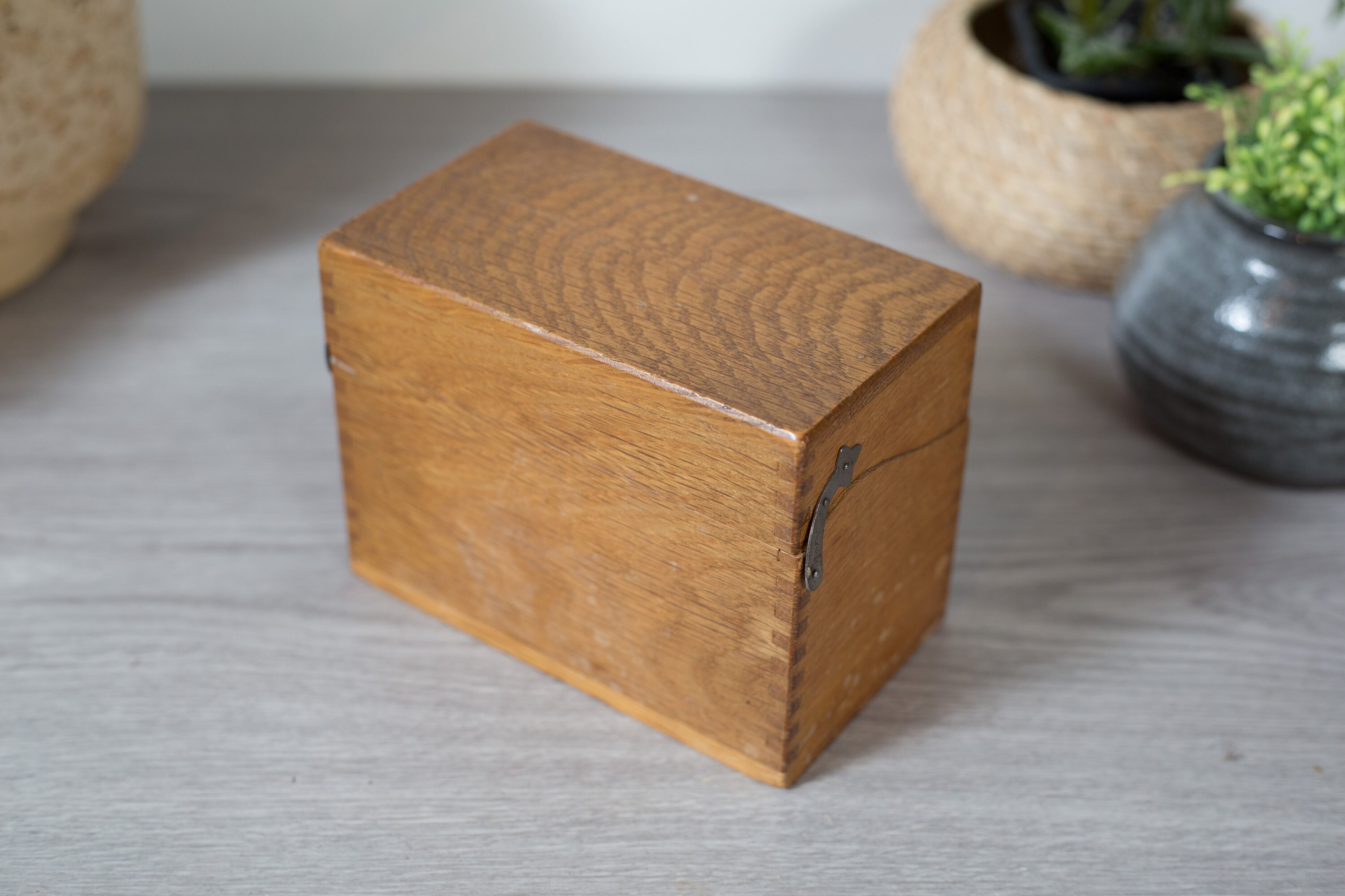 Vintage Wood Recipe Box Vintage Oak Wood Grain Finger Joint Box Mid