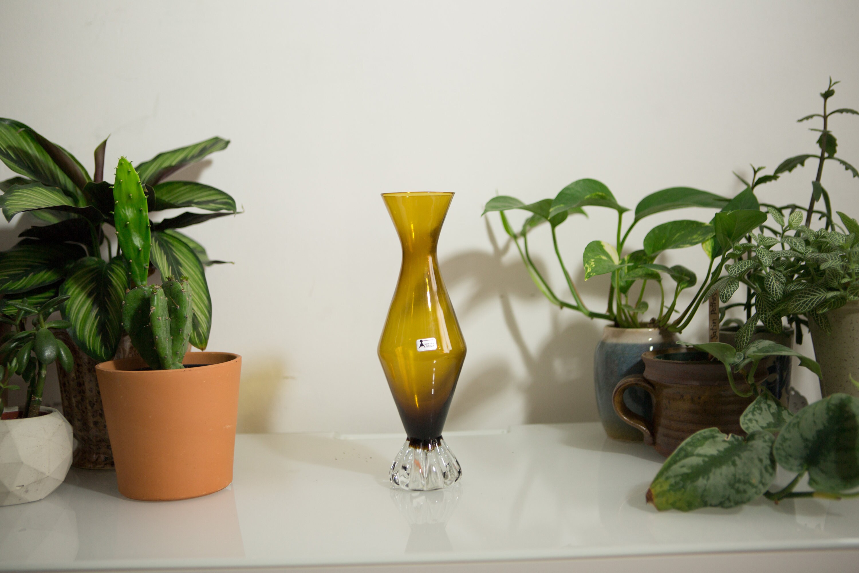 Small Seda Sweden Smoked Amber Art Glass Vase Aseda HandBlown