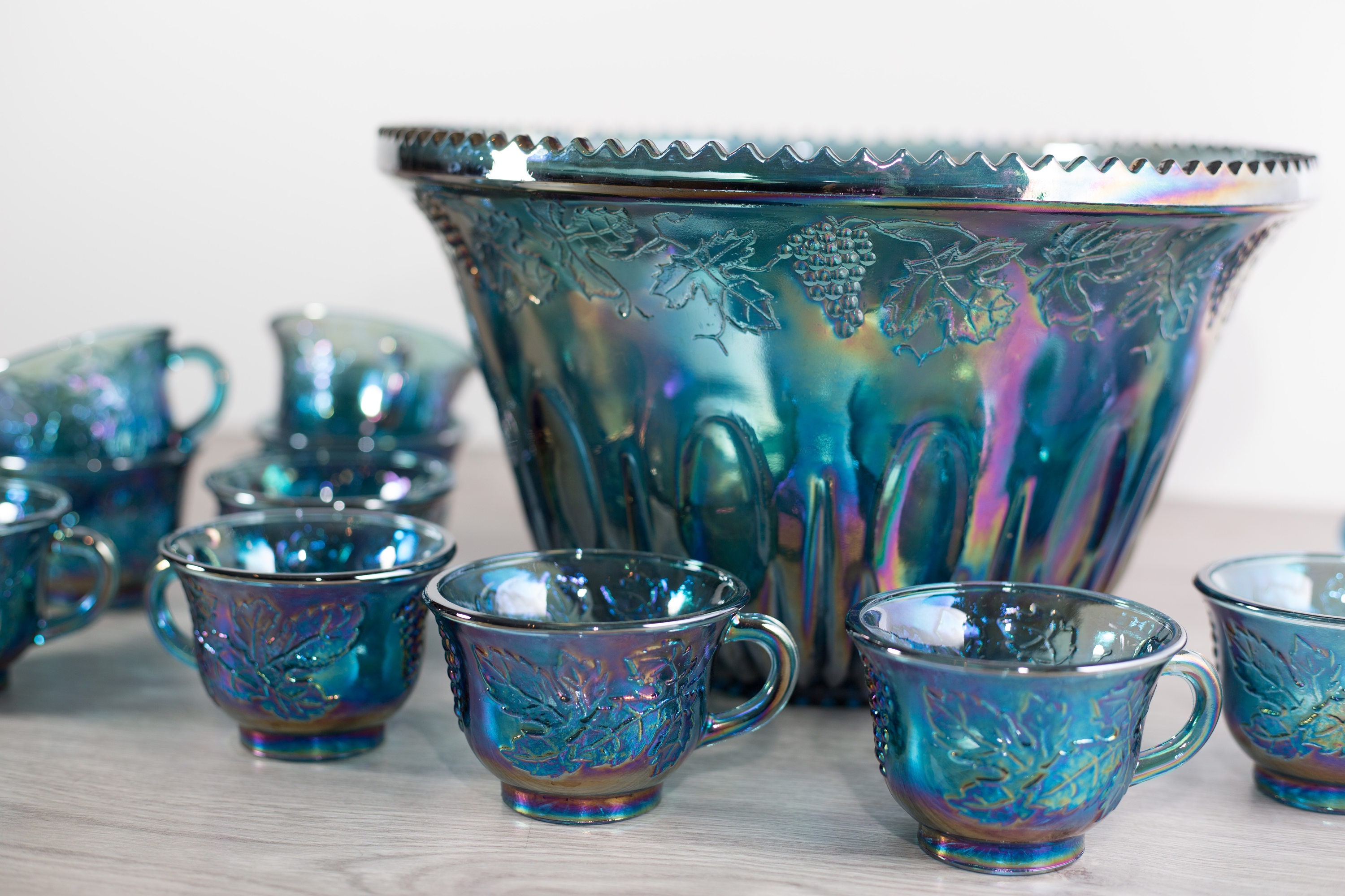 Vintage Iridescent Punchbowl / Indiana Iridescent Blue and Purple