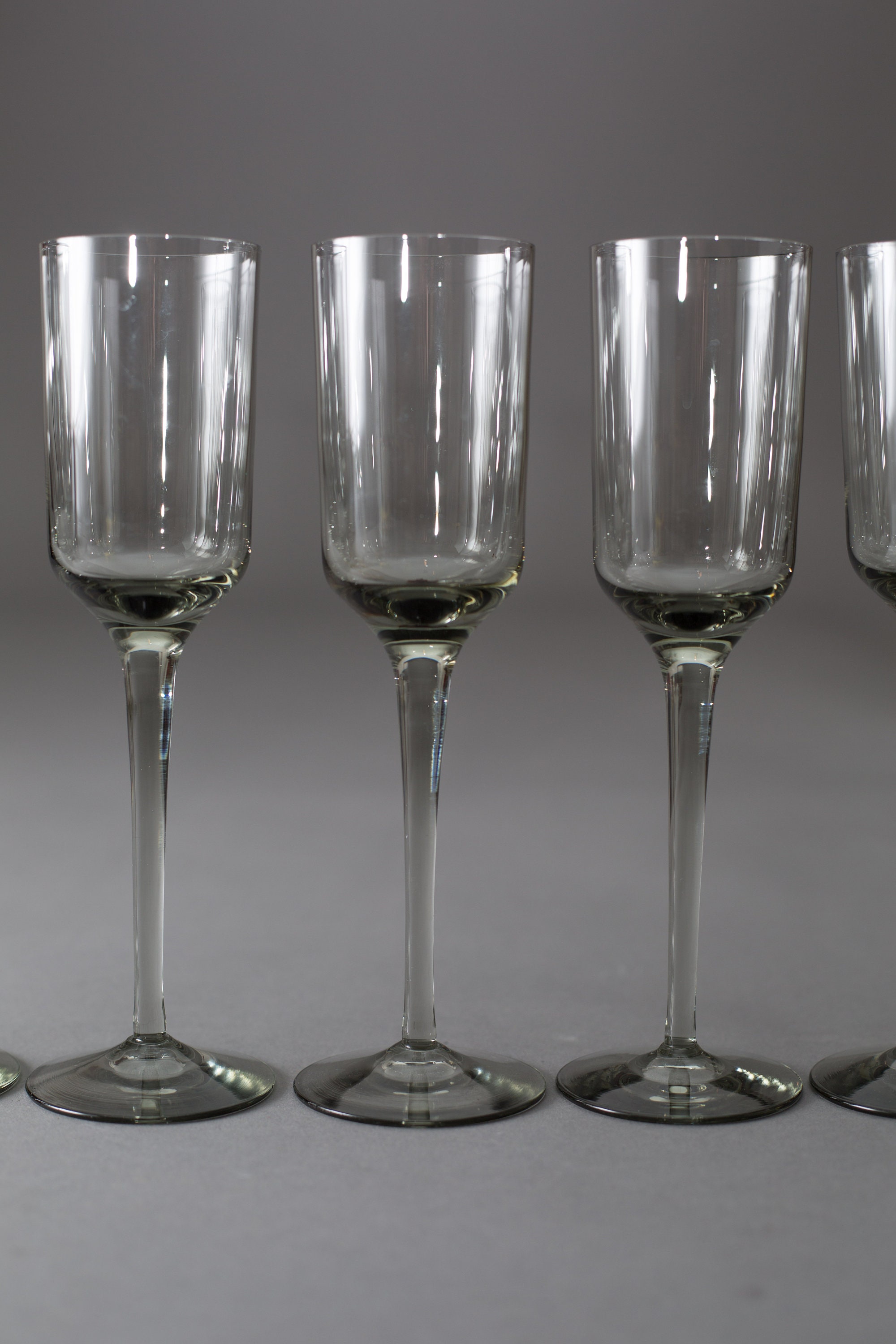 8 Smoke Grey Champagne Fluted 5oz Apéritif Glass Set of Vintage