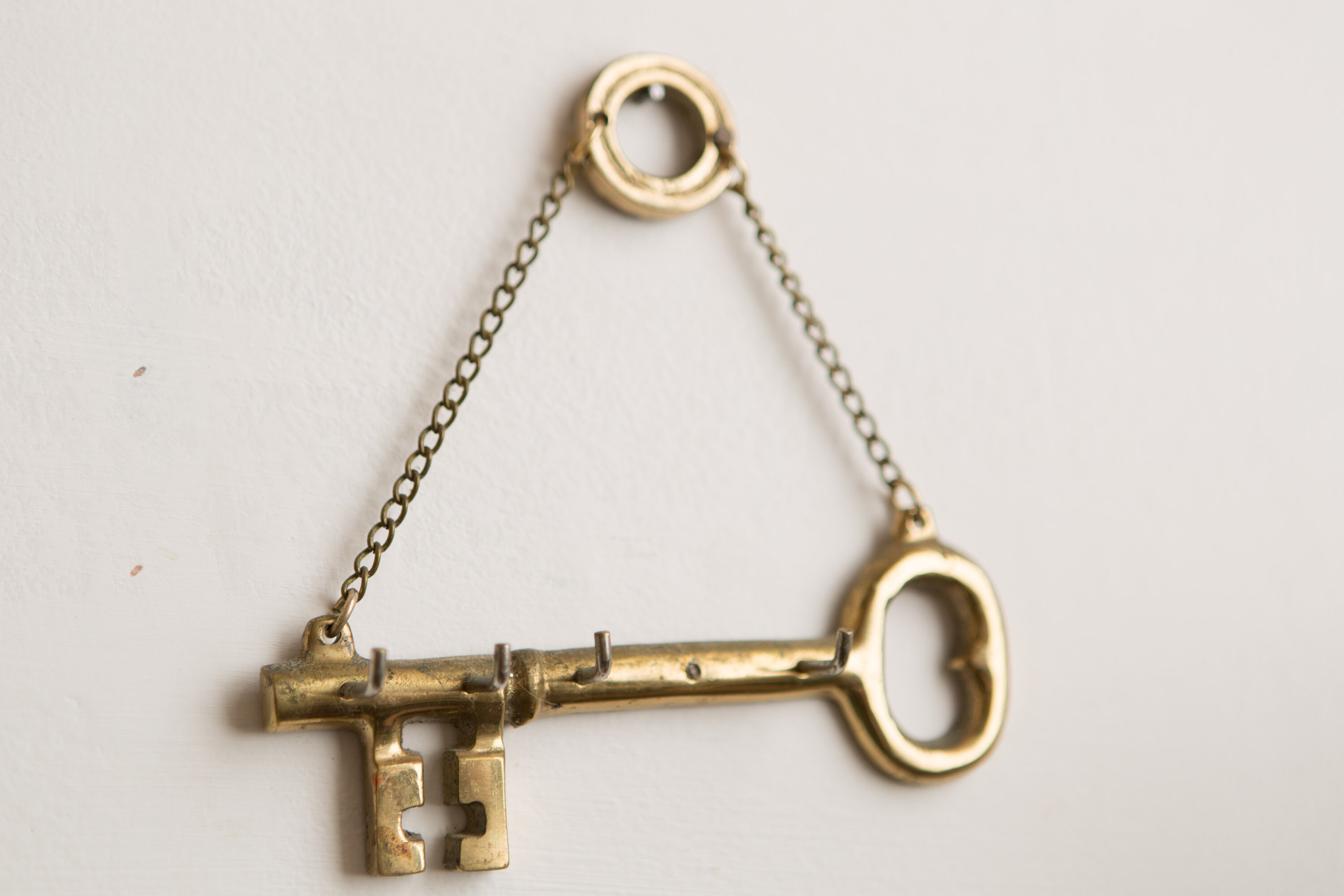 Brass Key Rack Vintage Necklace Holder with Hooks 4arm Gold