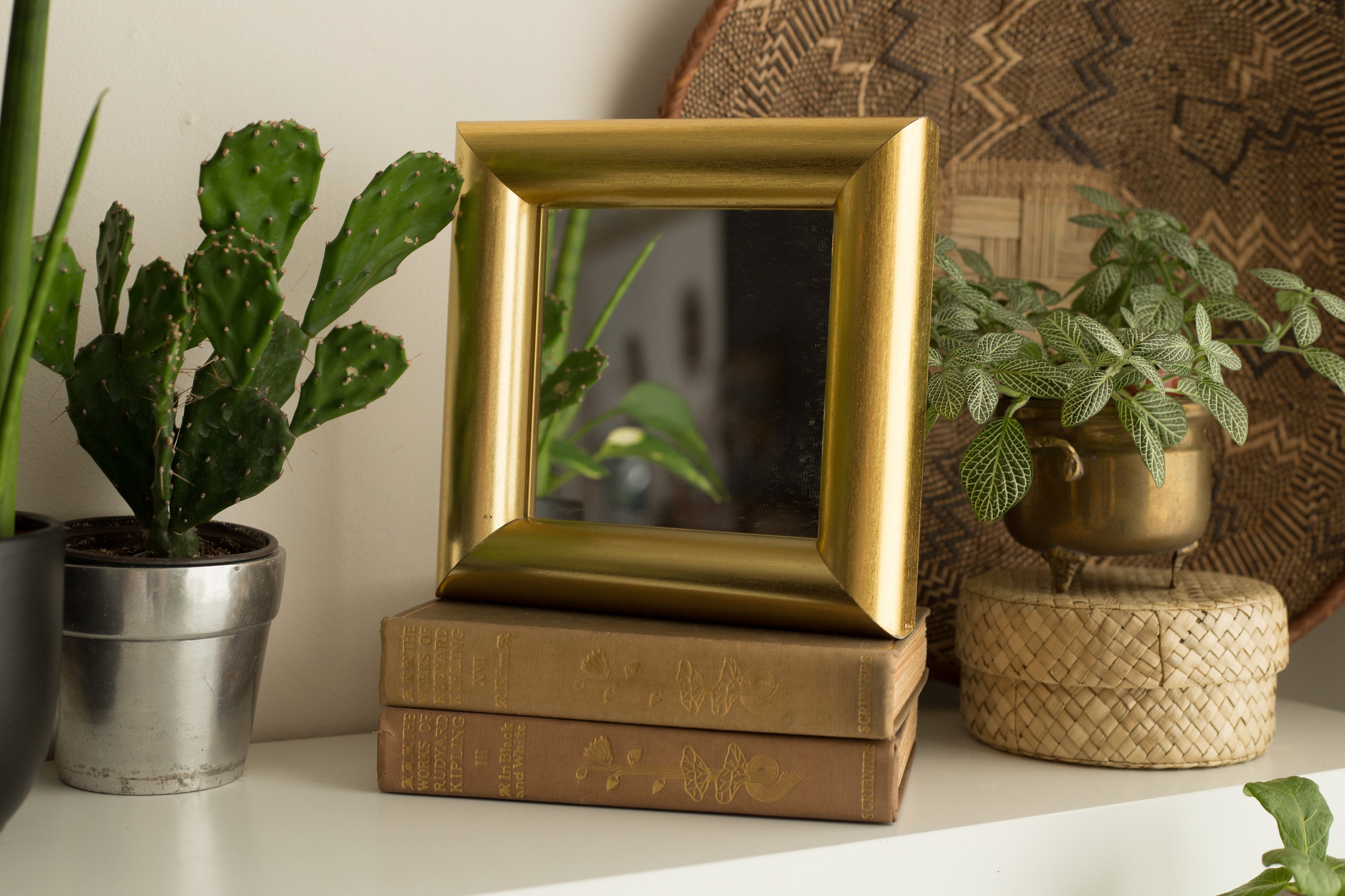 Vintage Gold Framed Mirror Small Metal Hollywood Regency Frame for