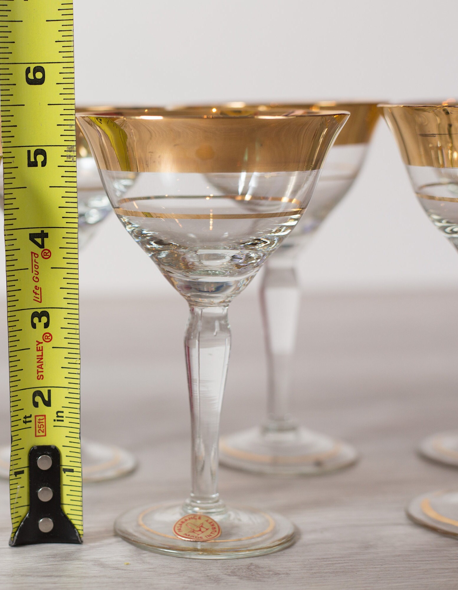 Champaign Flute Bar Glass 1Piece Gold Banded Vintage Cocktail Glass