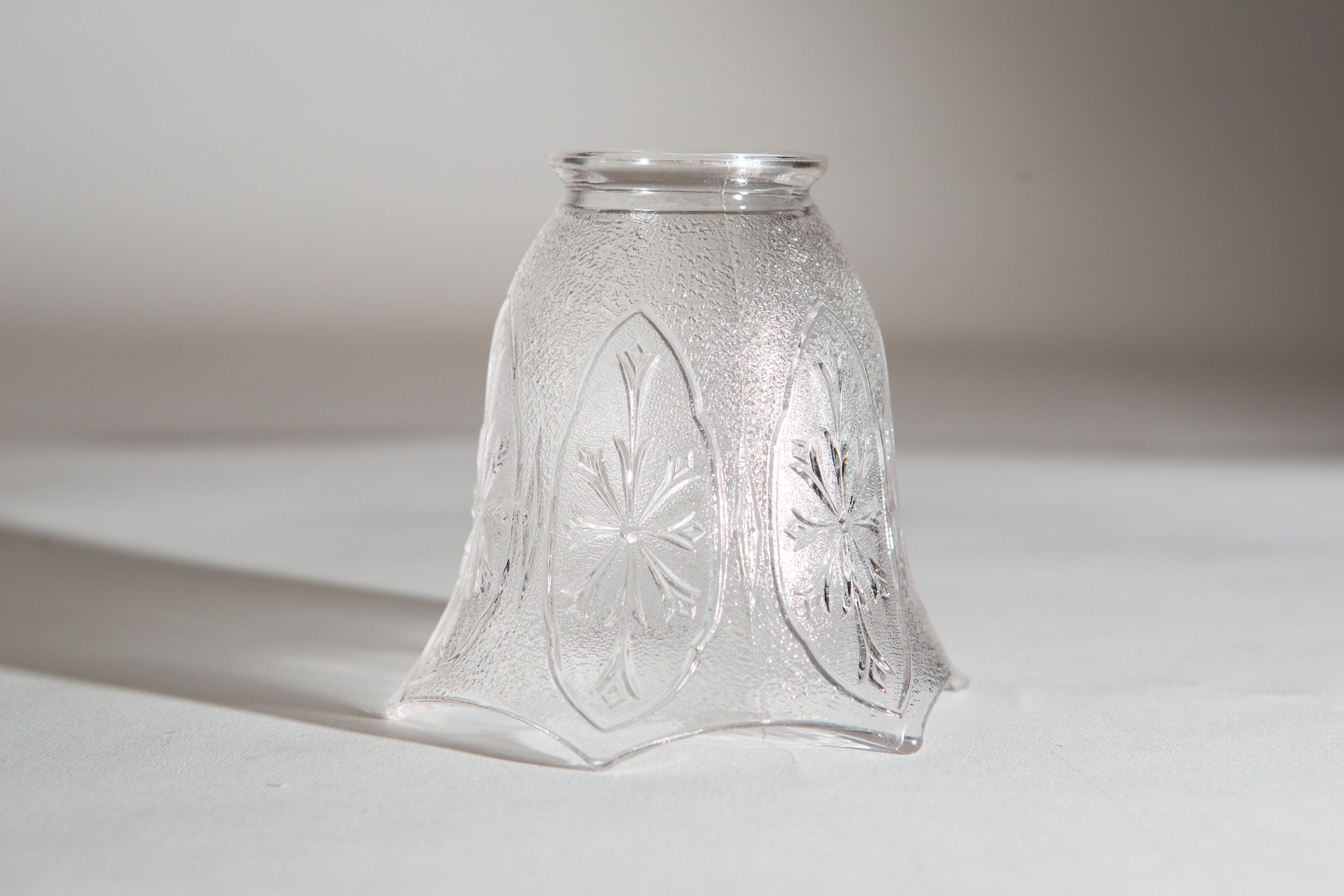 Vintage Glass Lamp Shade Clear Bell Shaped Pressed Glass Pendant