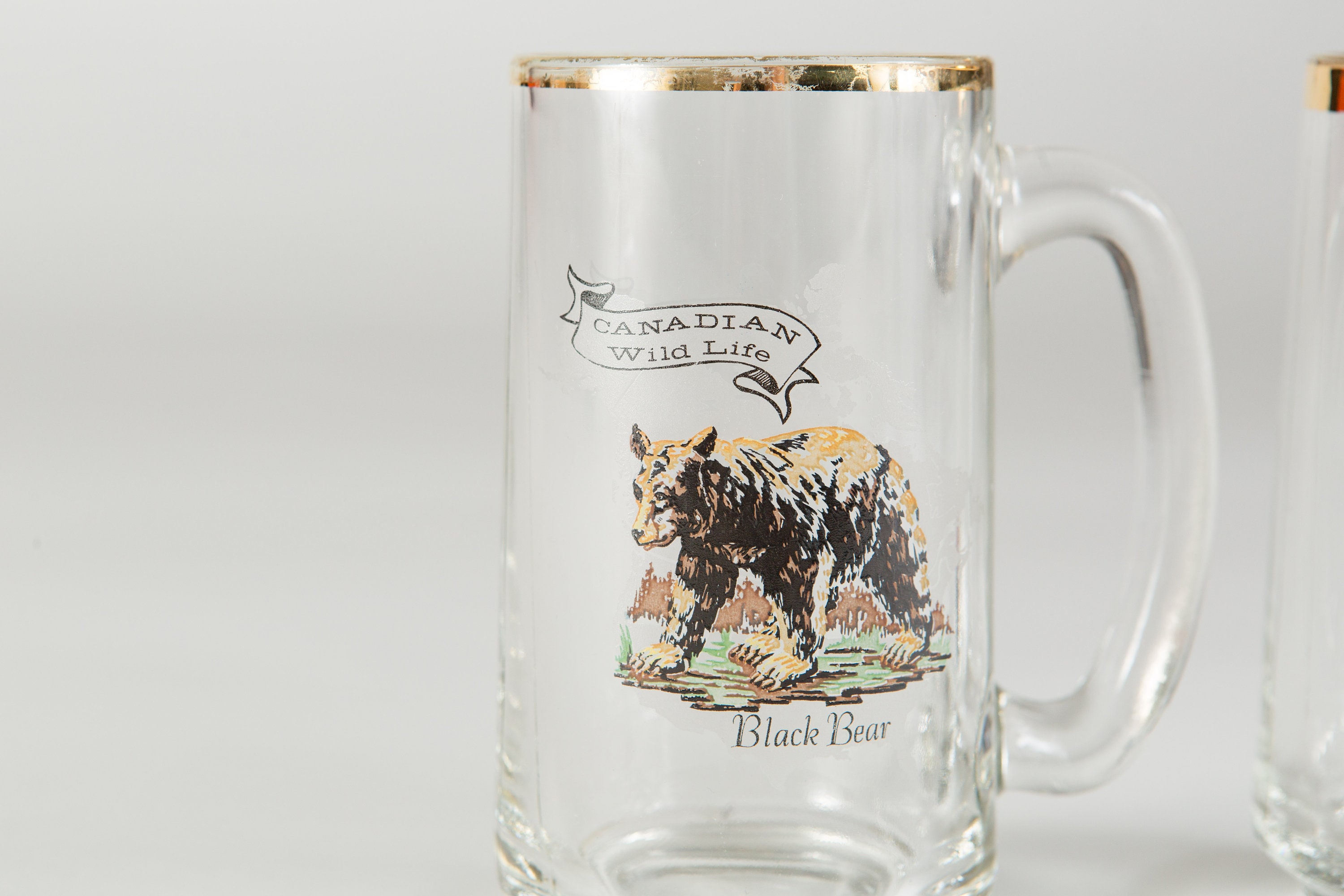 Canadian Wildlife Mugs 14oz Gold Rim Vintage Beer or Cocktail Glass